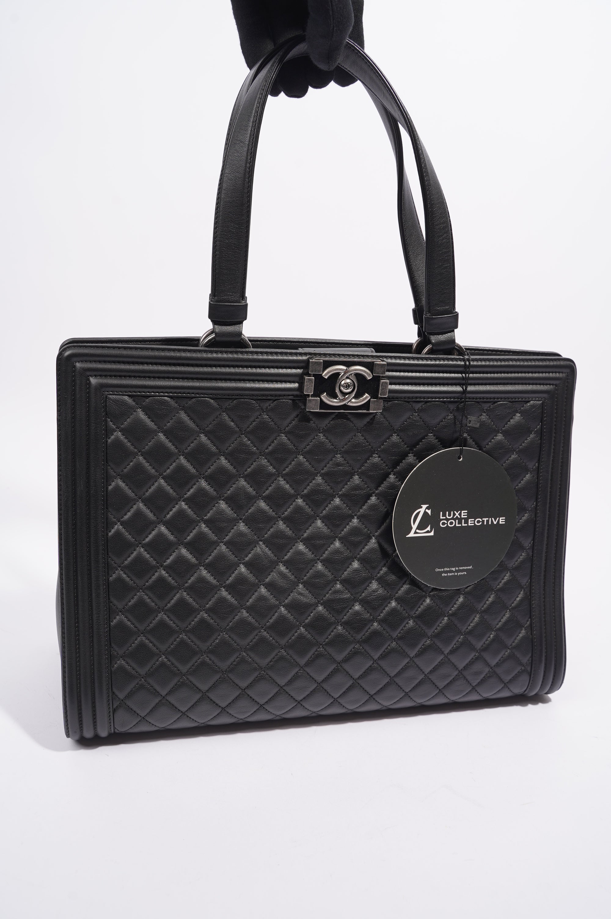 Chanel Womens Lambskin Leather Boy Shopping Tote Black