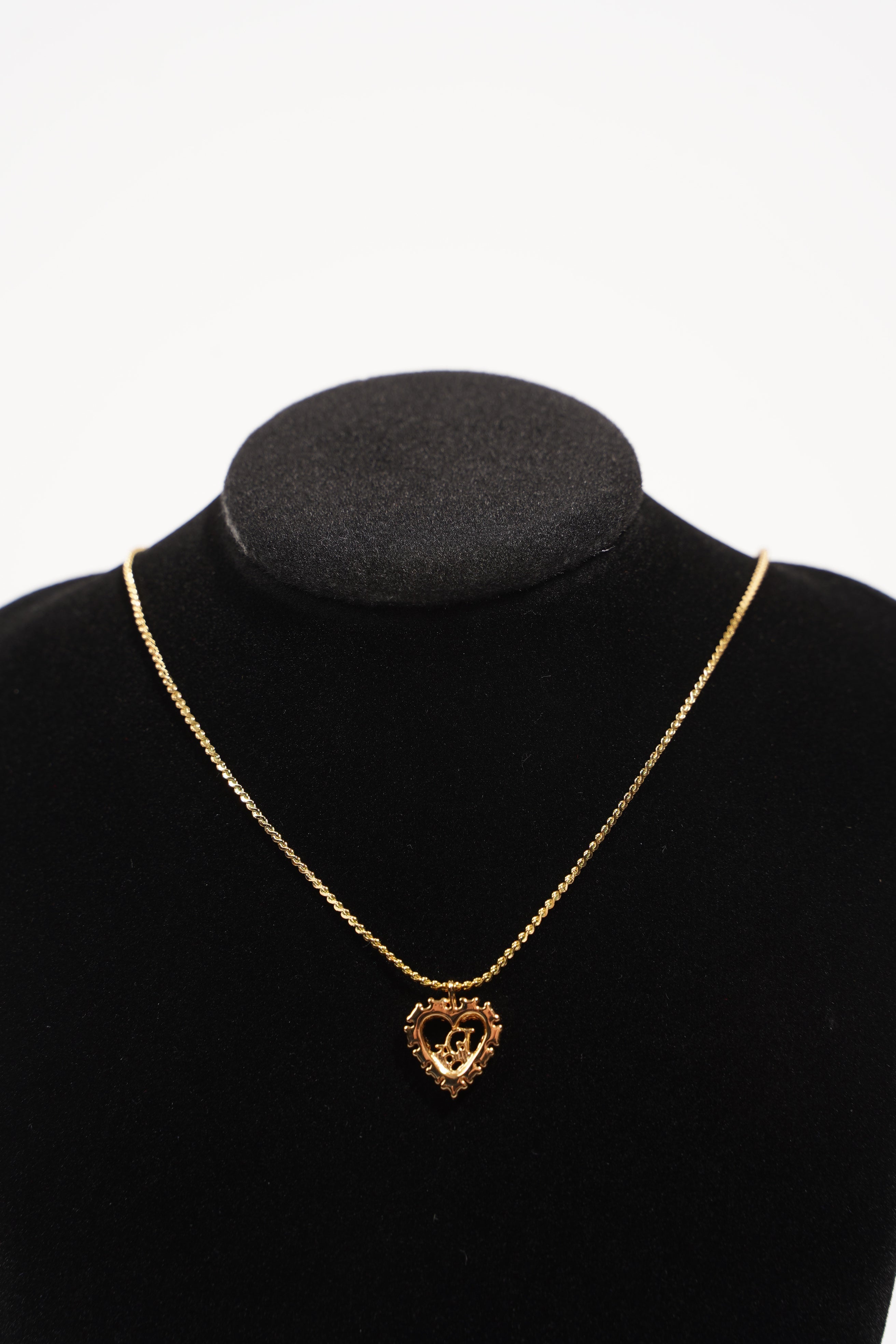 Christian Dior Rhinestone Heart Necklace Gold OS