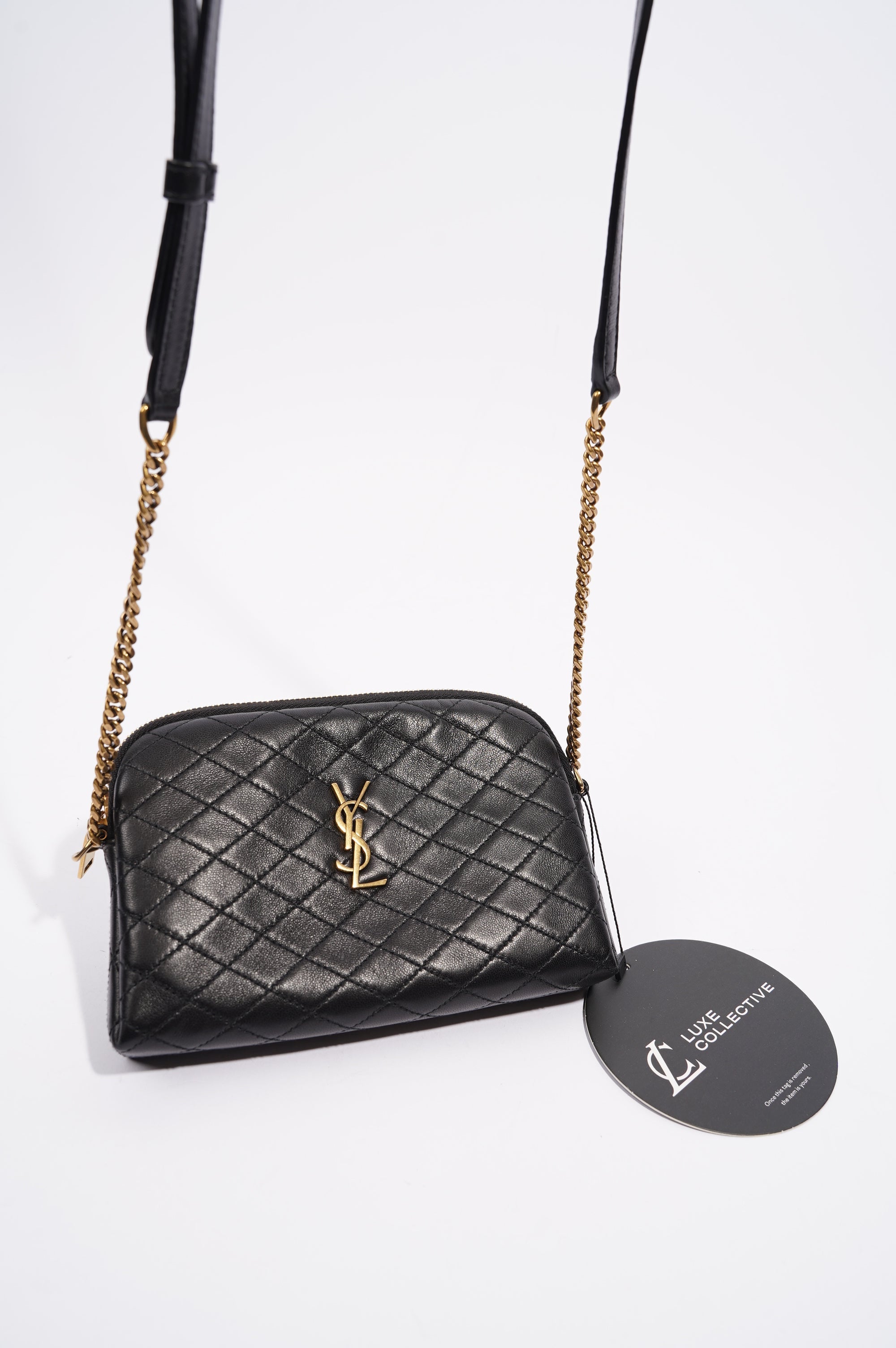 Saint Laurent Womens Gaby Zipped Pouch Black / Gold