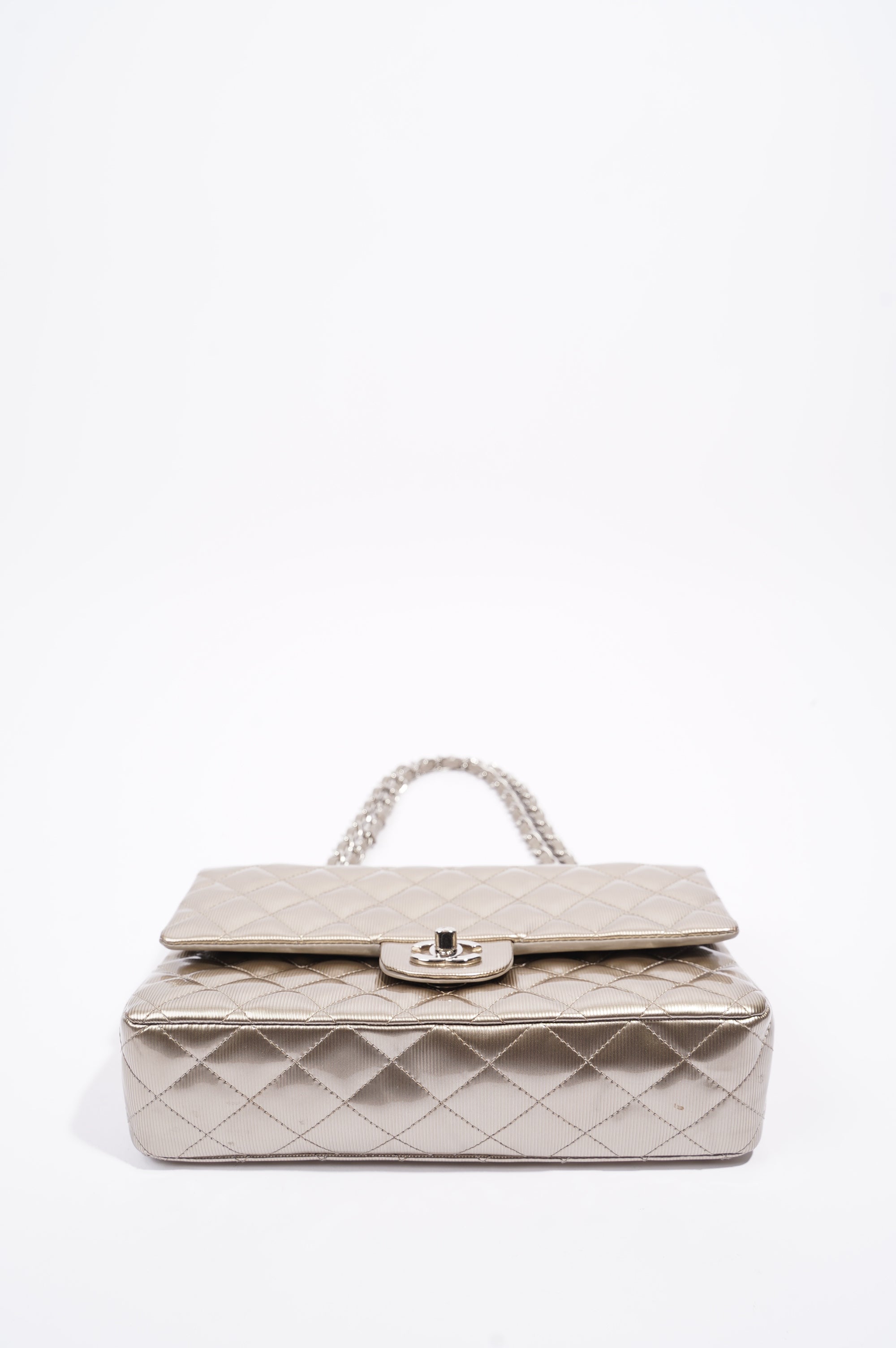 Chanel Womens Classic Flap Silver Medium