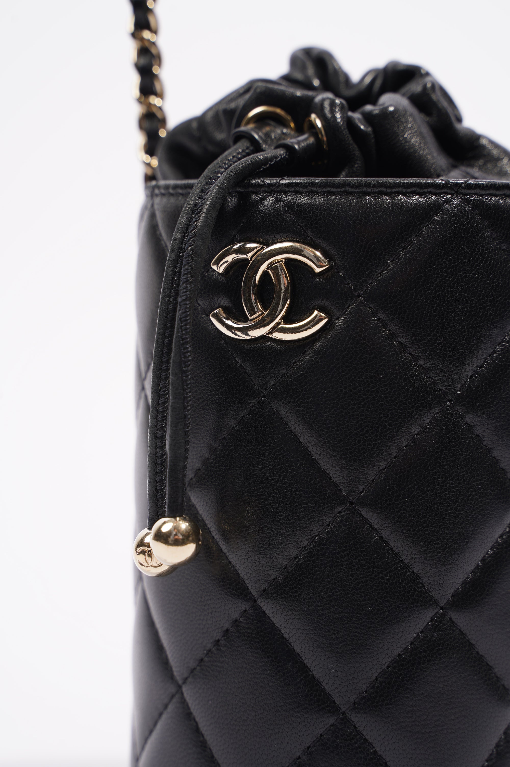 Chanel Womens Bucket Quilted Lambskin Mini Black