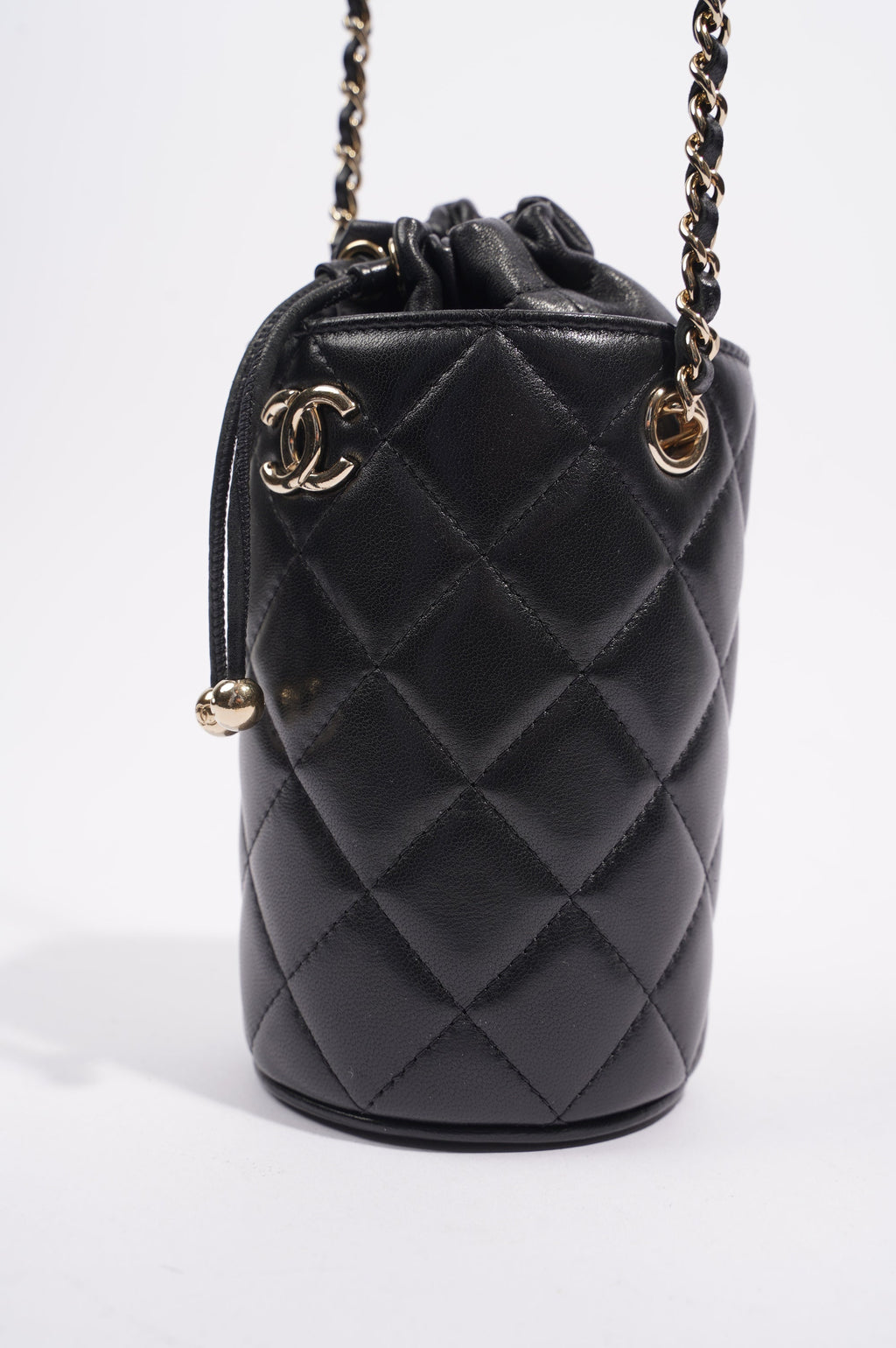Chanel Womens Bucket Quilted Lambskin Mini Black
