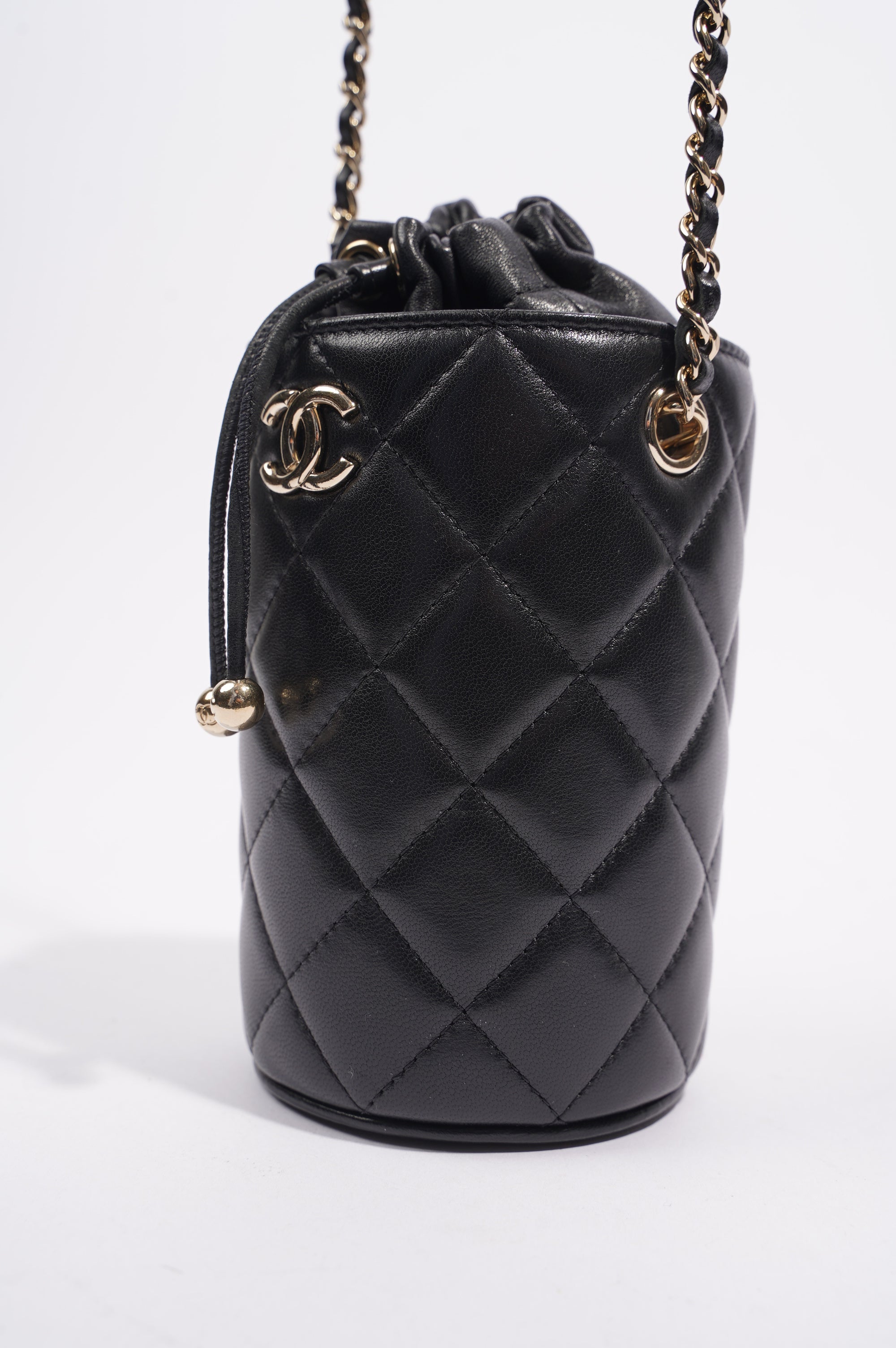 Chanel Womens Bucket Quilted Lambskin Mini Black