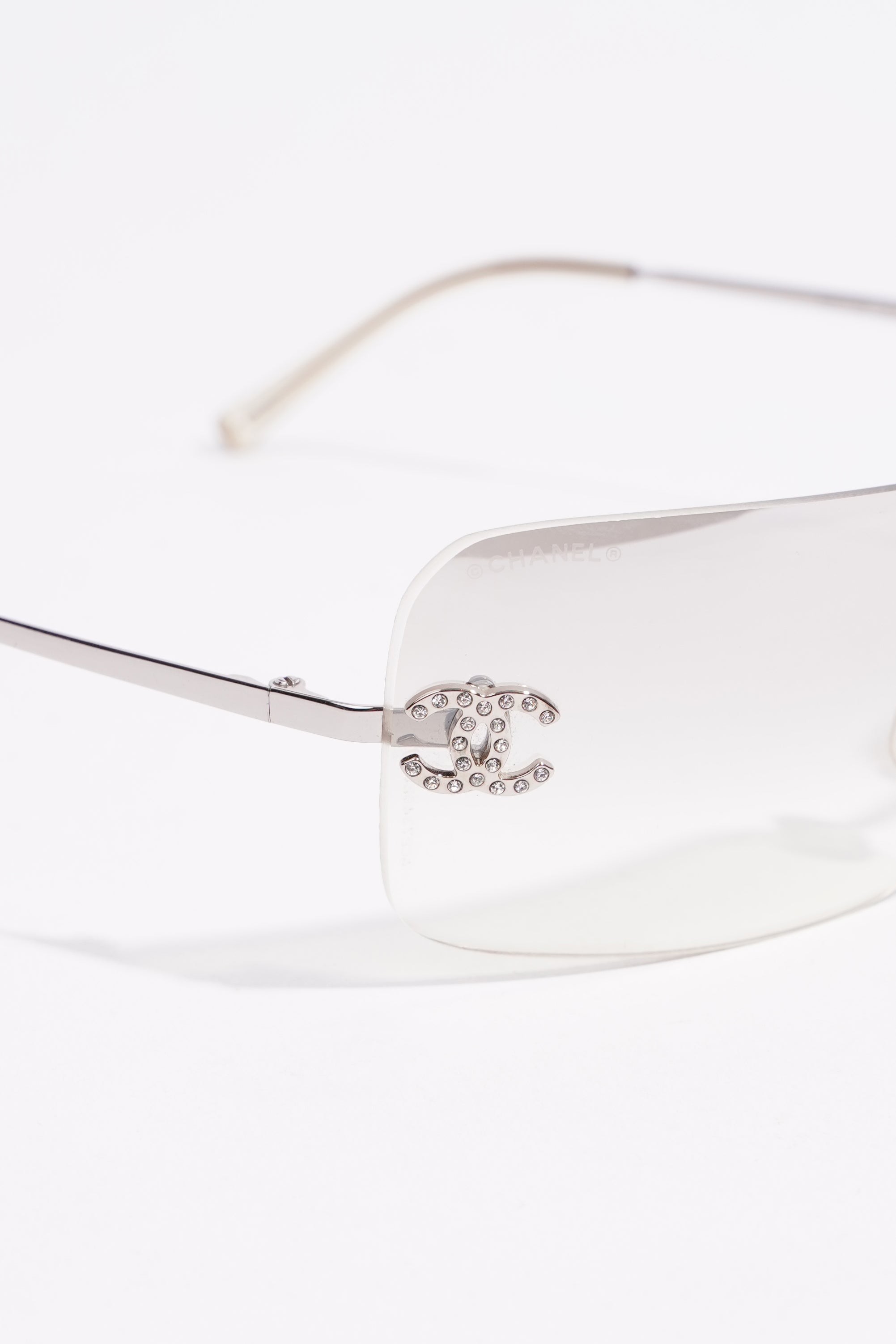 Chanel Womens Glossy Sunglasses Silver Finish Acetate 120