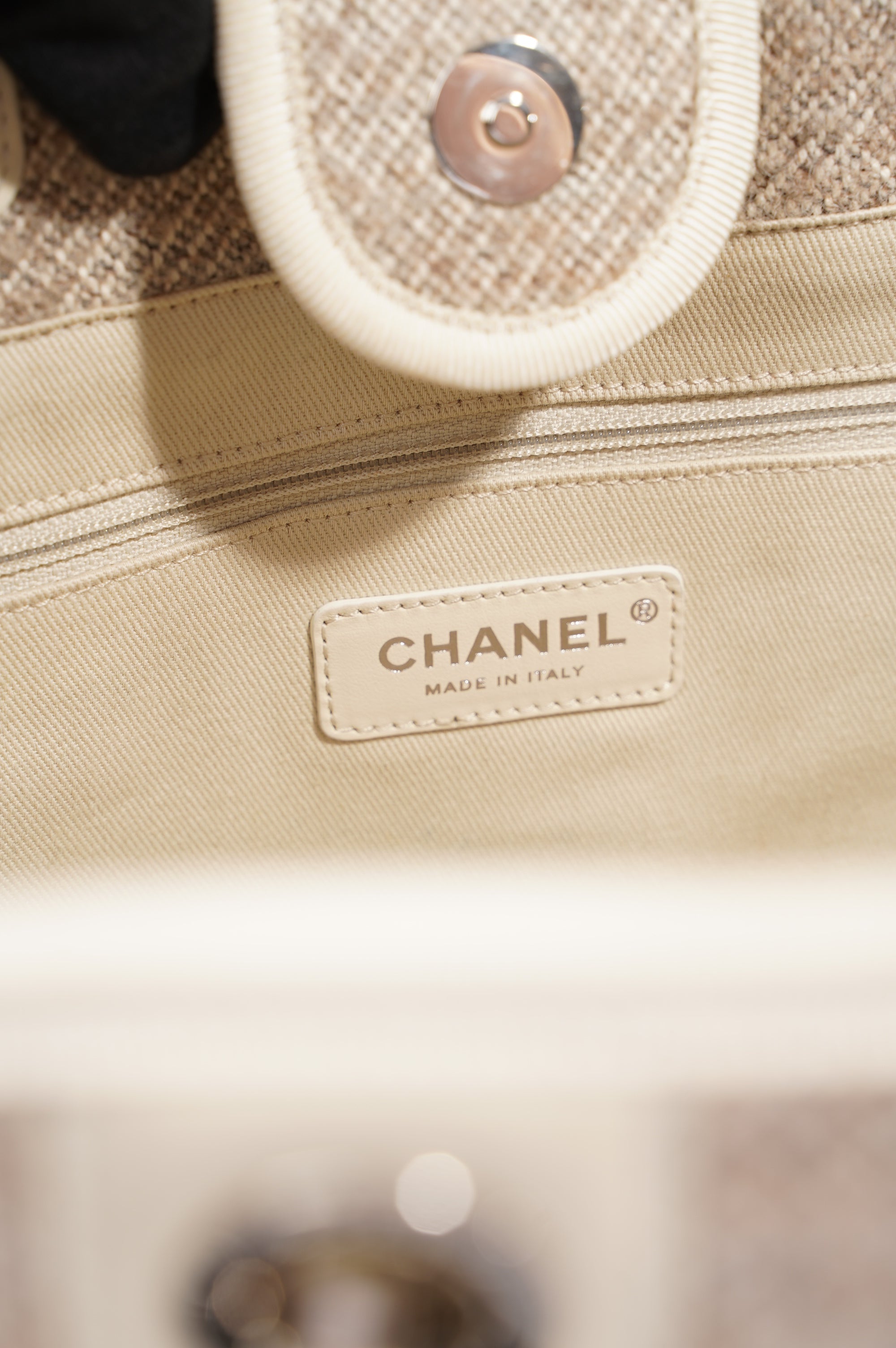 Chanel Womens Deauville Bag Wool / Cream / Beige Small