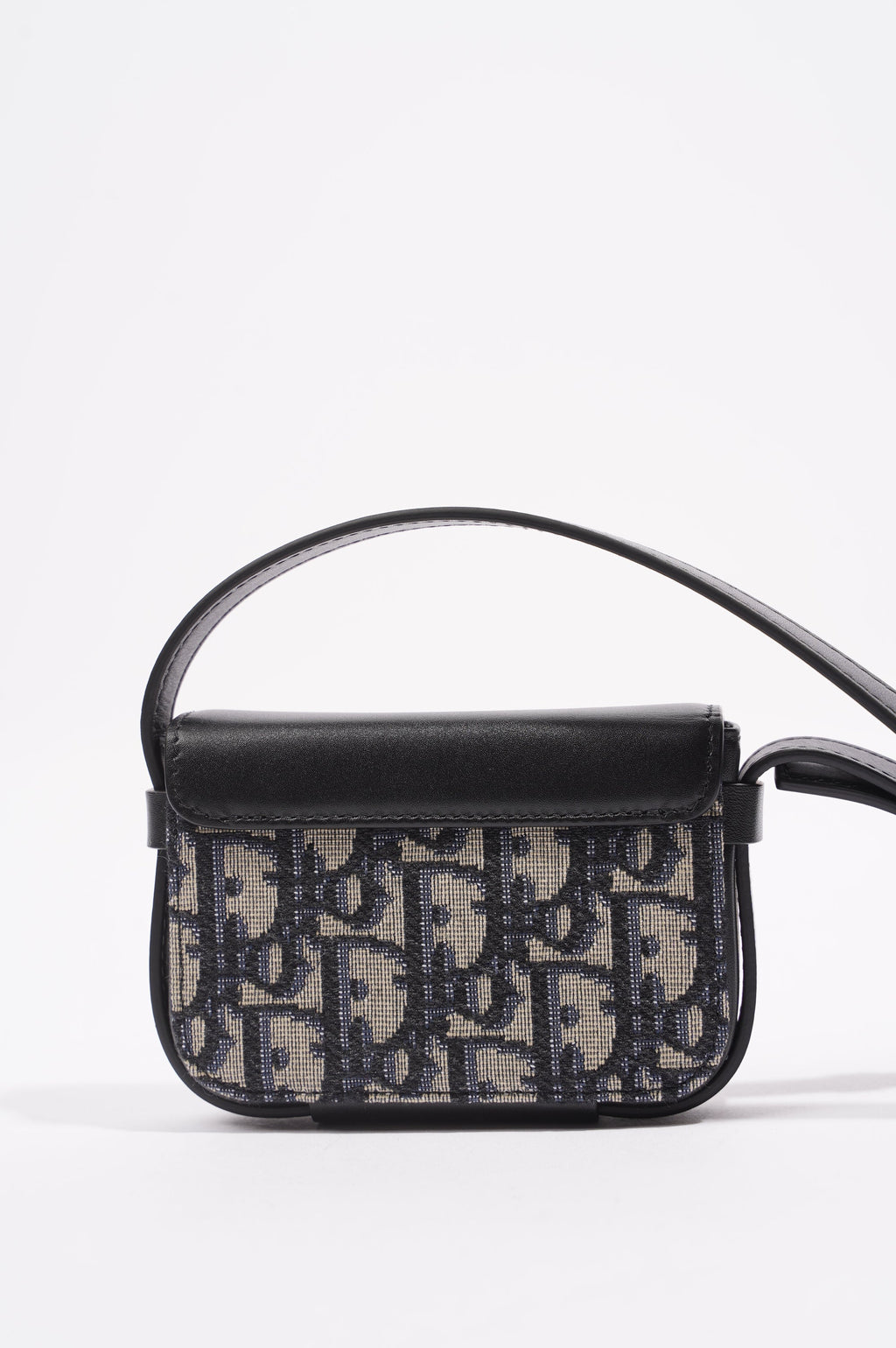 Christian Dior Womens Pouch Oblique Navy / White Leather Nano