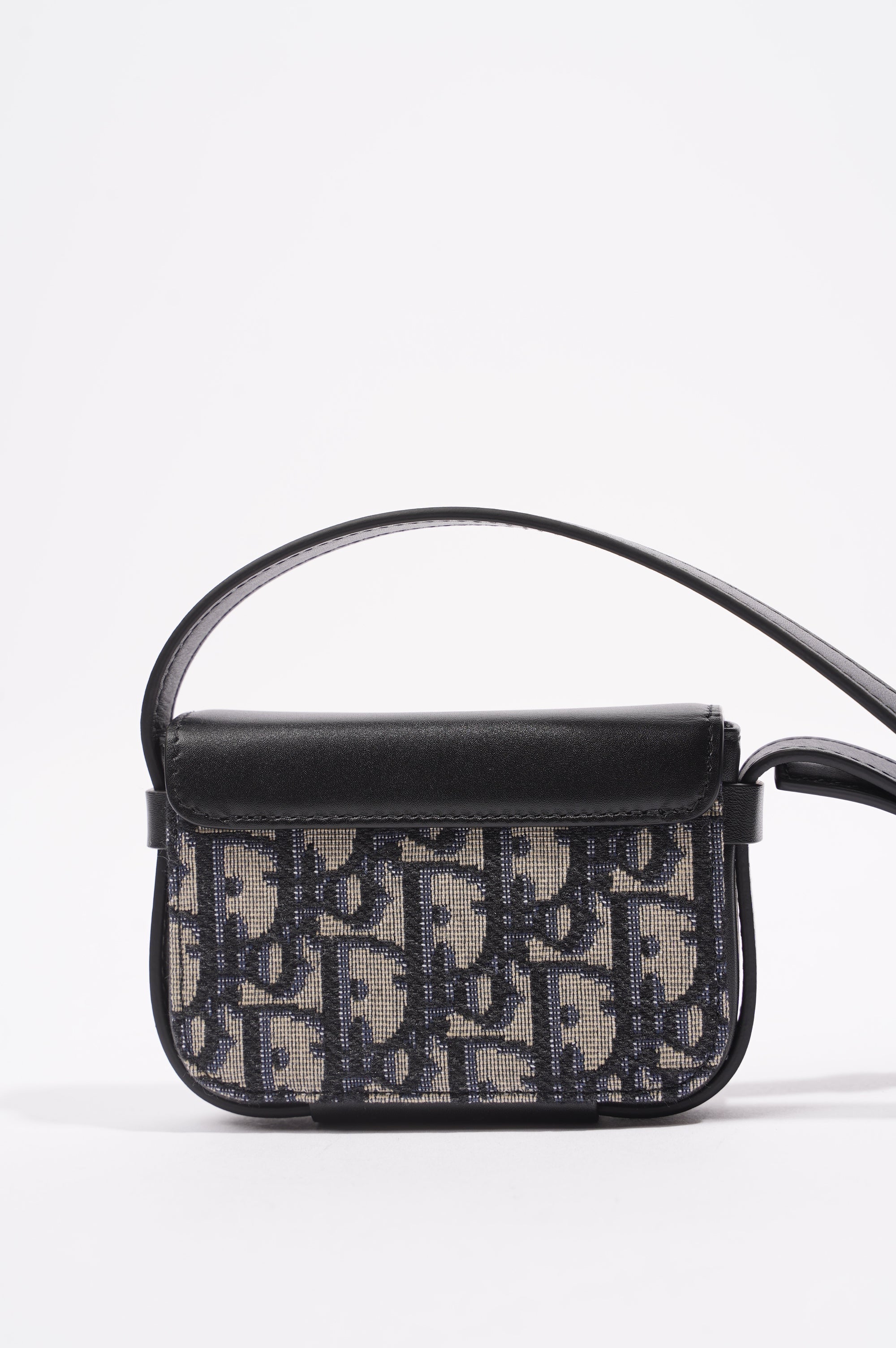 Christian Dior Womens Pouch Oblique Navy / White Leather Nano