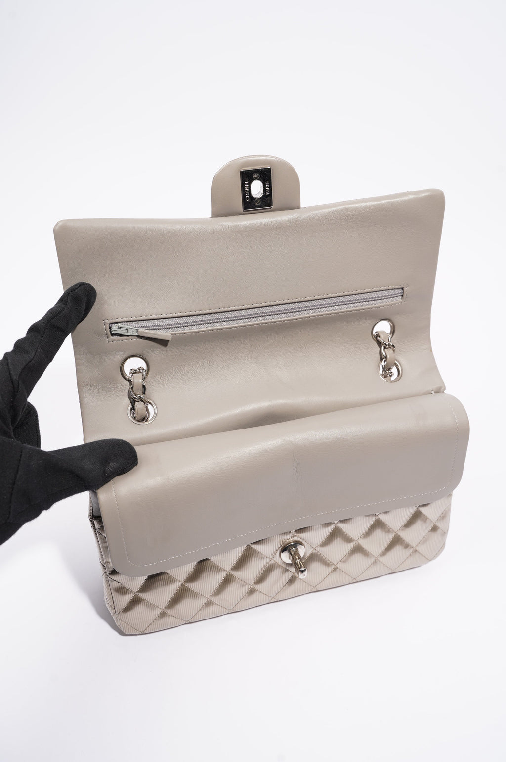 Chanel Womens Classic Flap Silver Medium