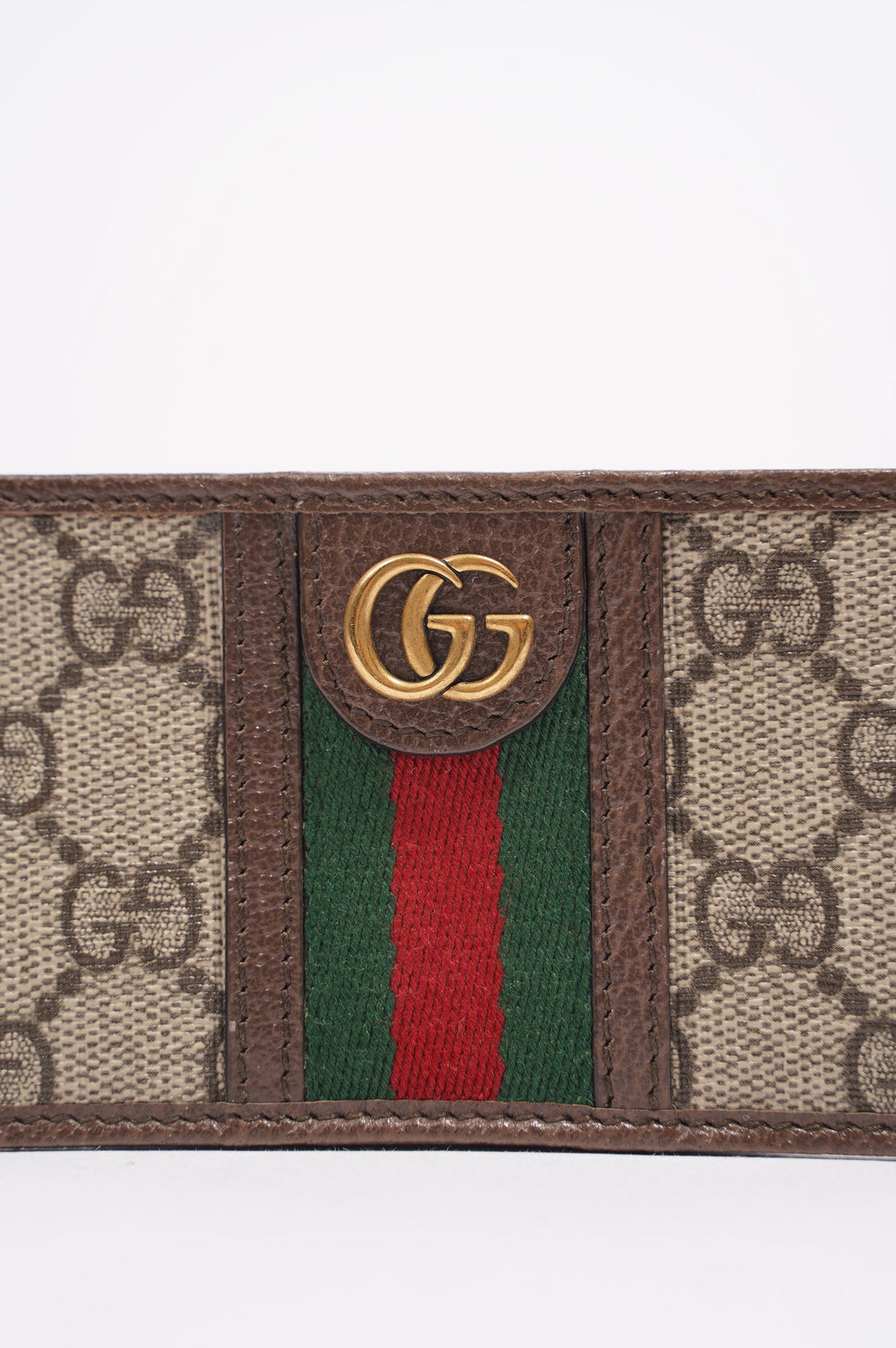 Gucci Womens Web Card Holder Brown Canvas / Leather