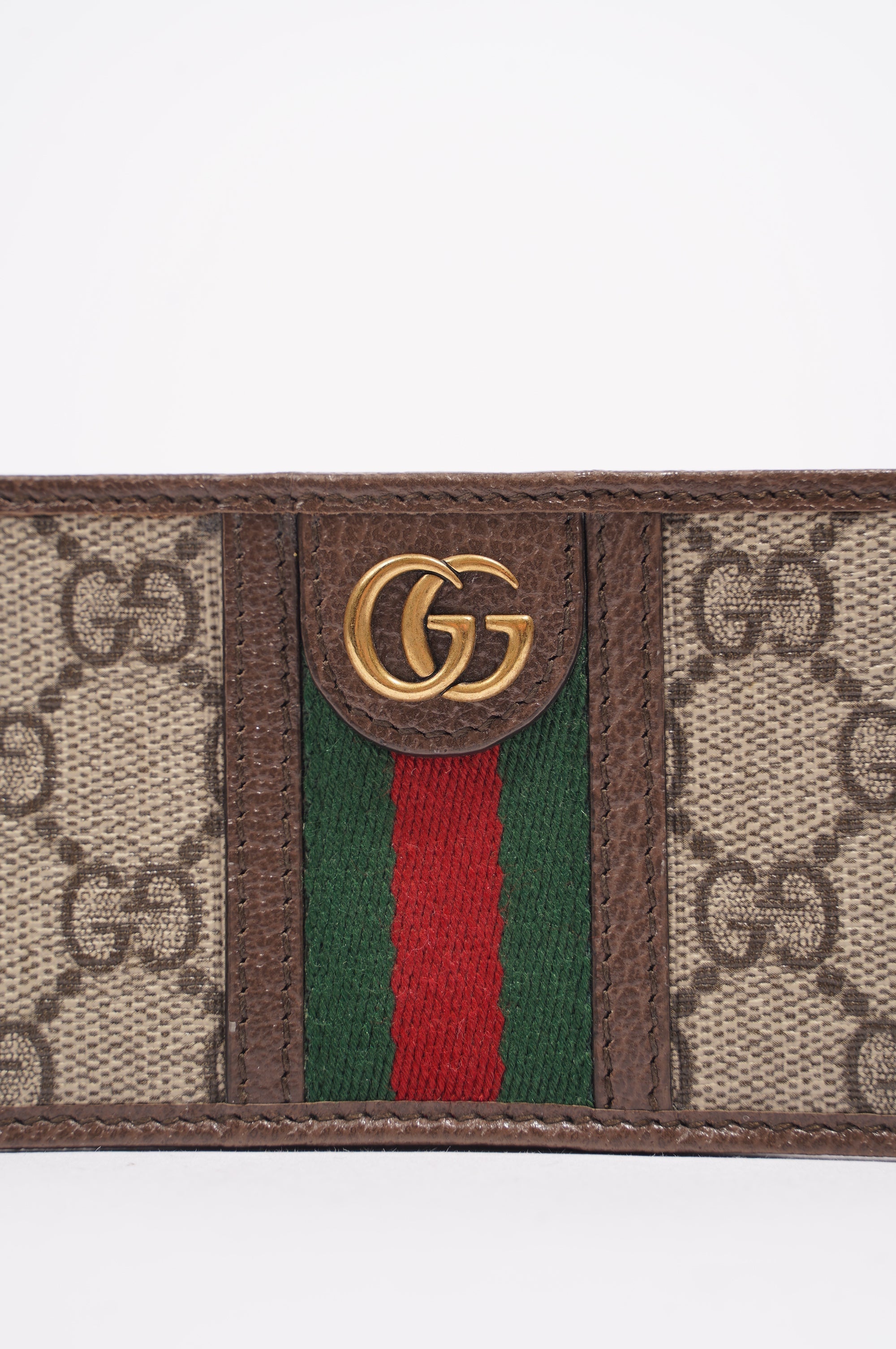 Gucci Womens Web Card Holder Brown Canvas / Leather