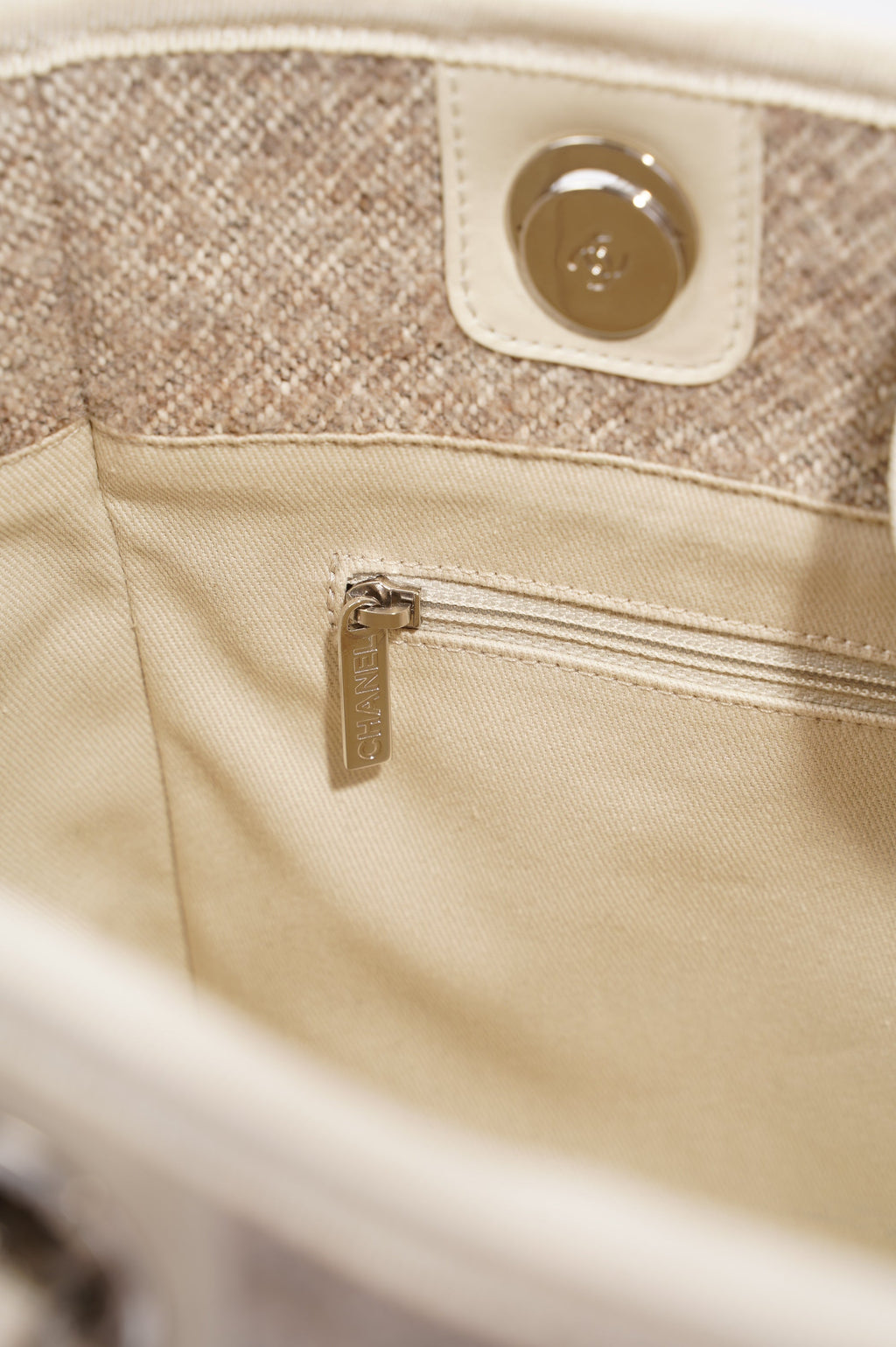 Chanel Womens Deauville Bag Wool / Cream / Beige Small