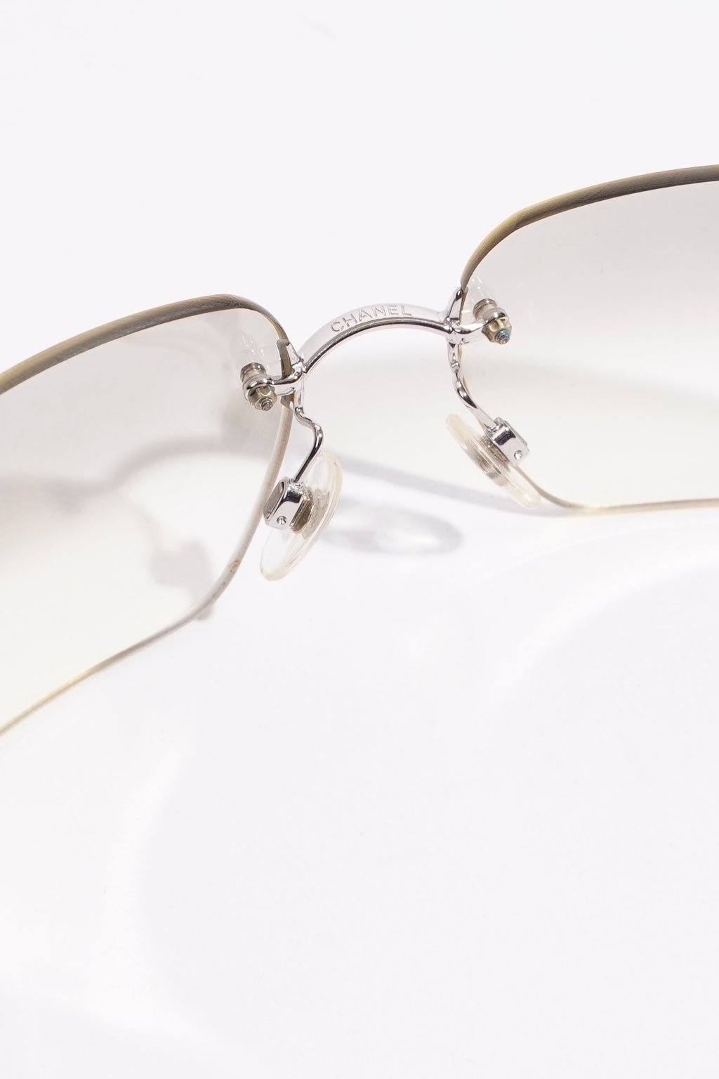 Chanel Womens Glossy Sunglasses Silver Finish Acetate 120