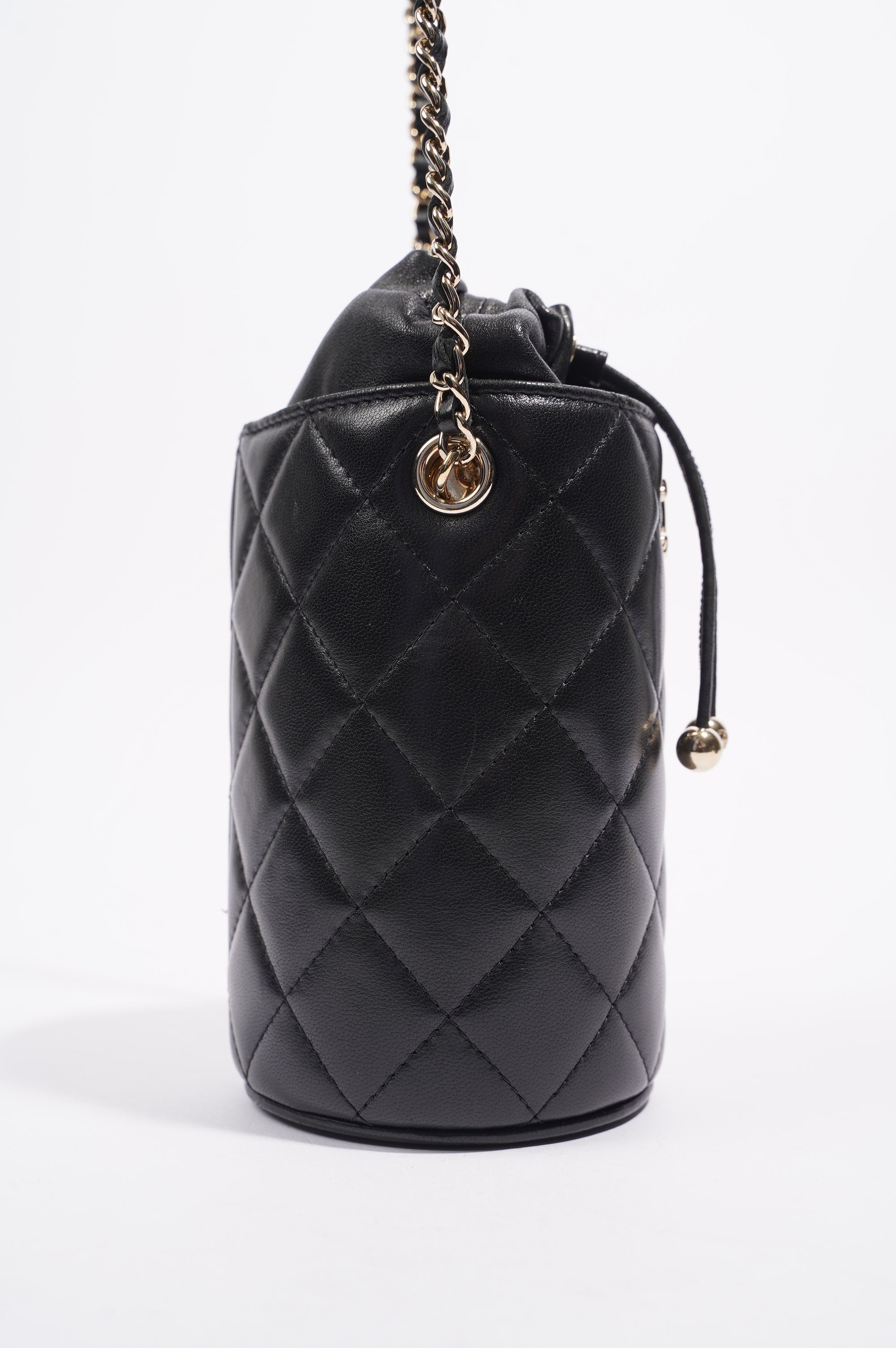 Chanel Womens Bucket Quilted Lambskin Mini Black