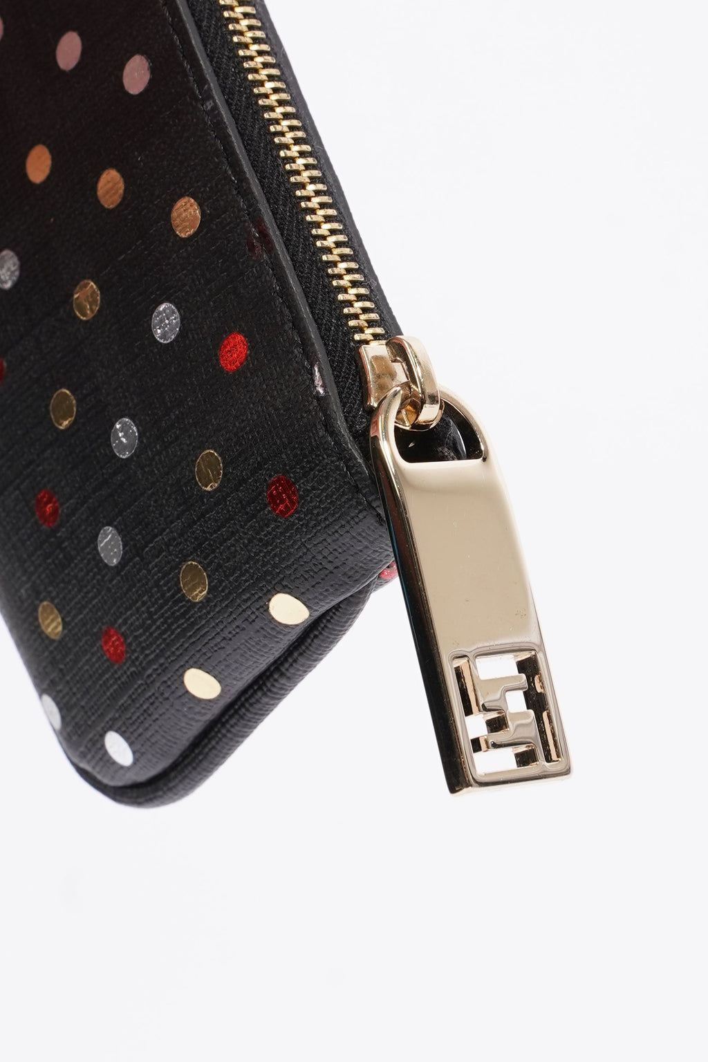 Fendi Womens Polka Dot Purse Black Leather
