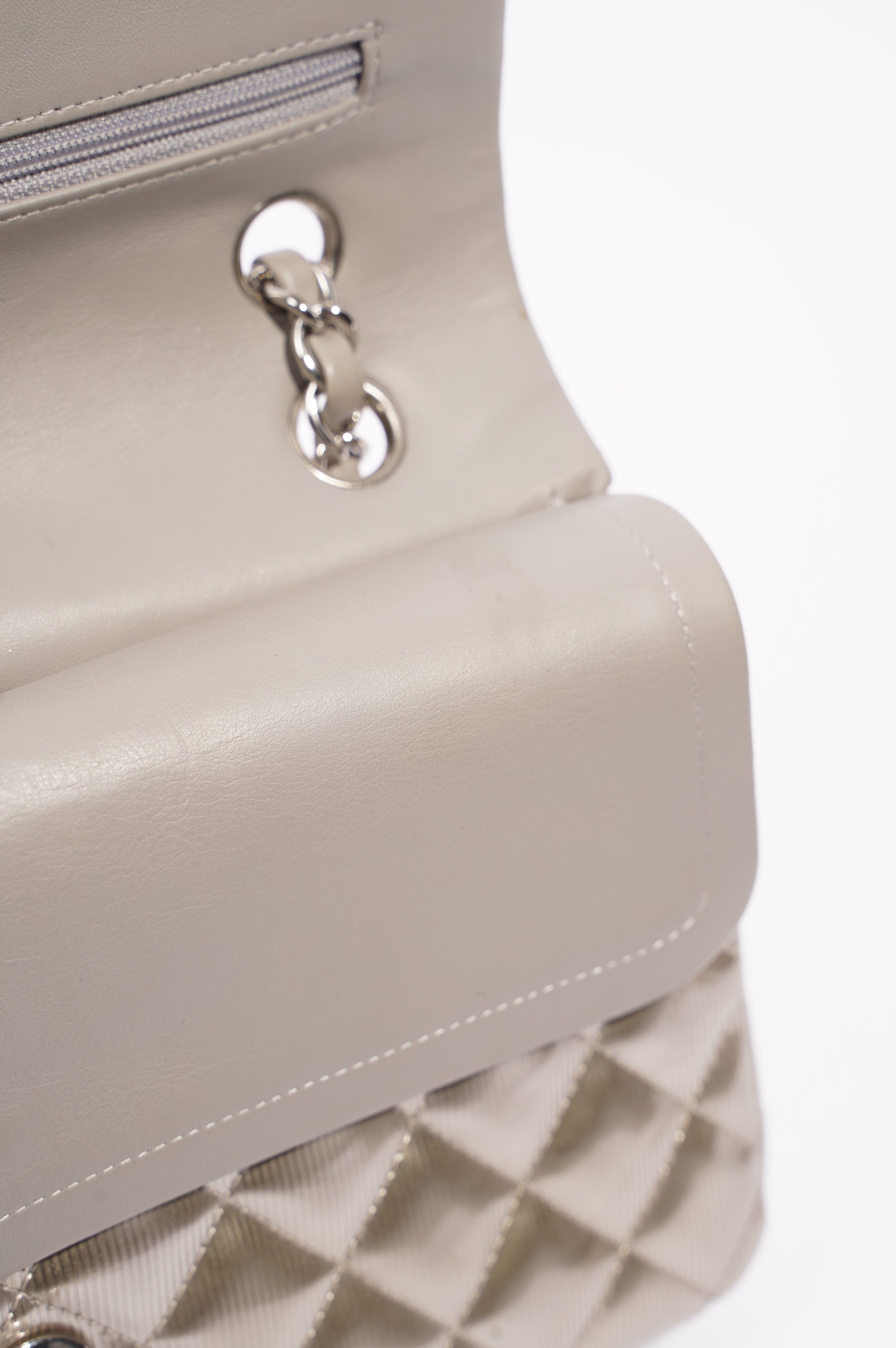 Chanel Womens Classic Flap Silver Medium
