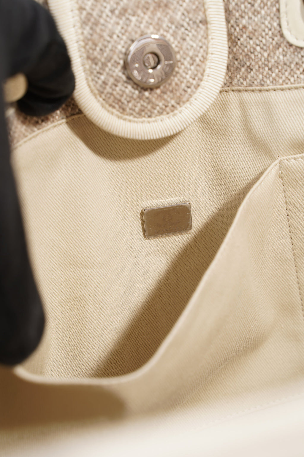 Chanel Womens Deauville Bag Wool / Cream / Beige Small