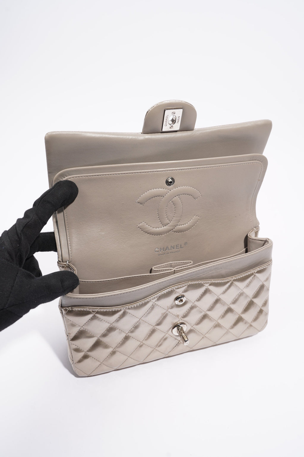 Chanel Womens Classic Flap Silver Medium