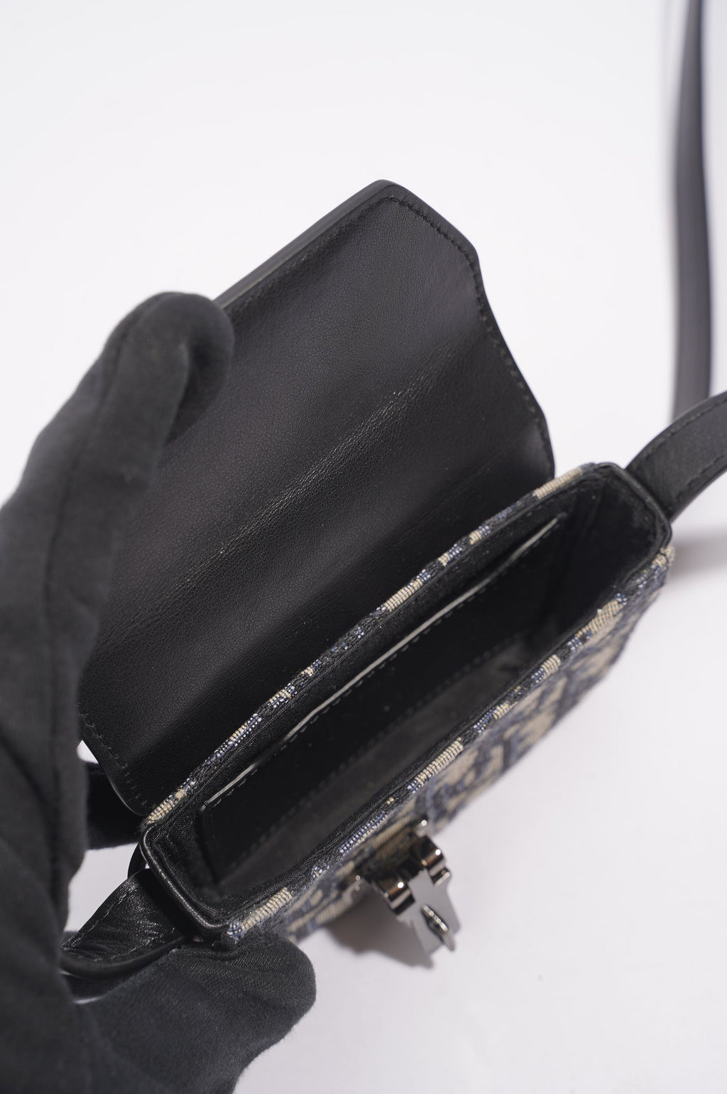 Christian Dior Womens Pouch Oblique Navy / White Leather Nano