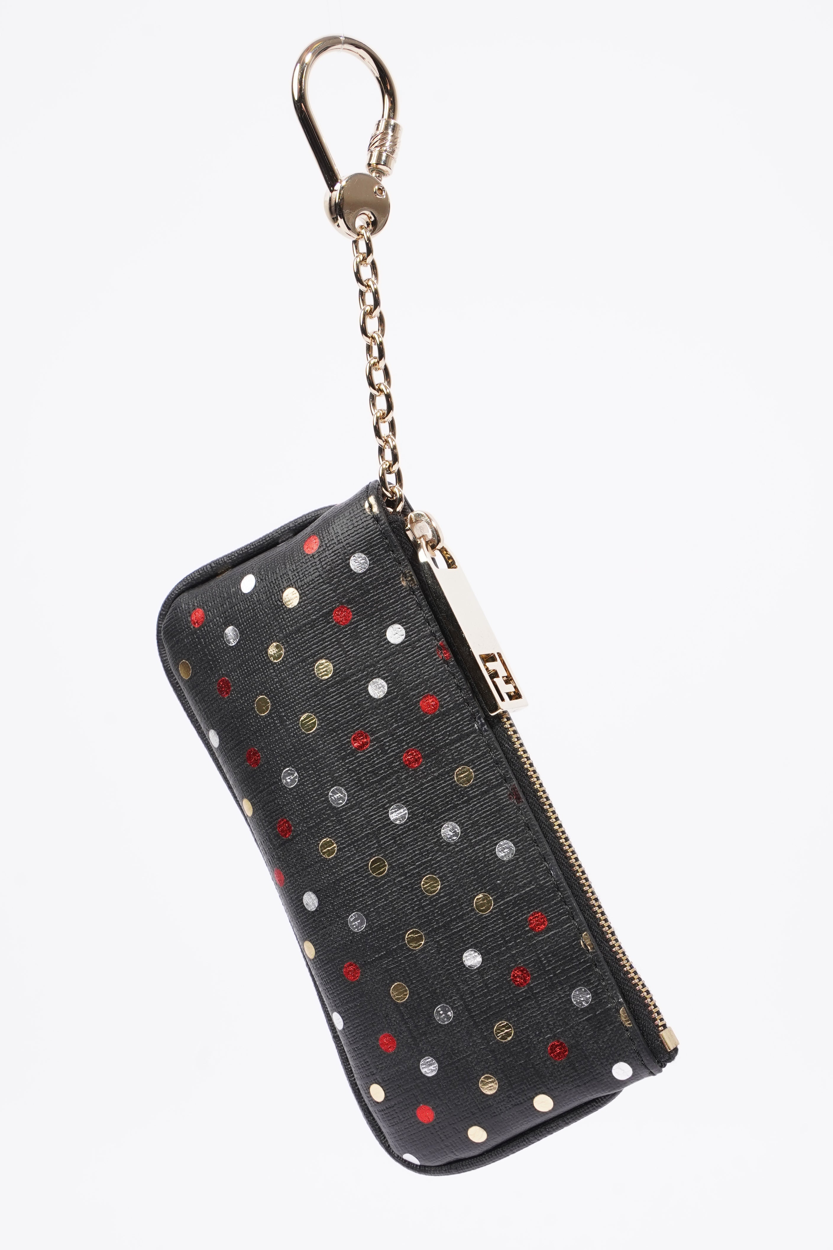 Fendi Womens Polka Dot Purse Black Leather