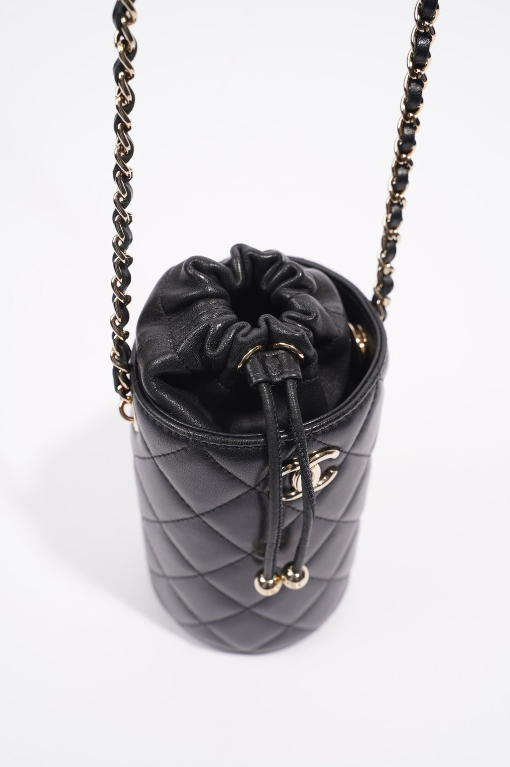 Chanel Womens Bucket Quilted Lambskin Mini Black
