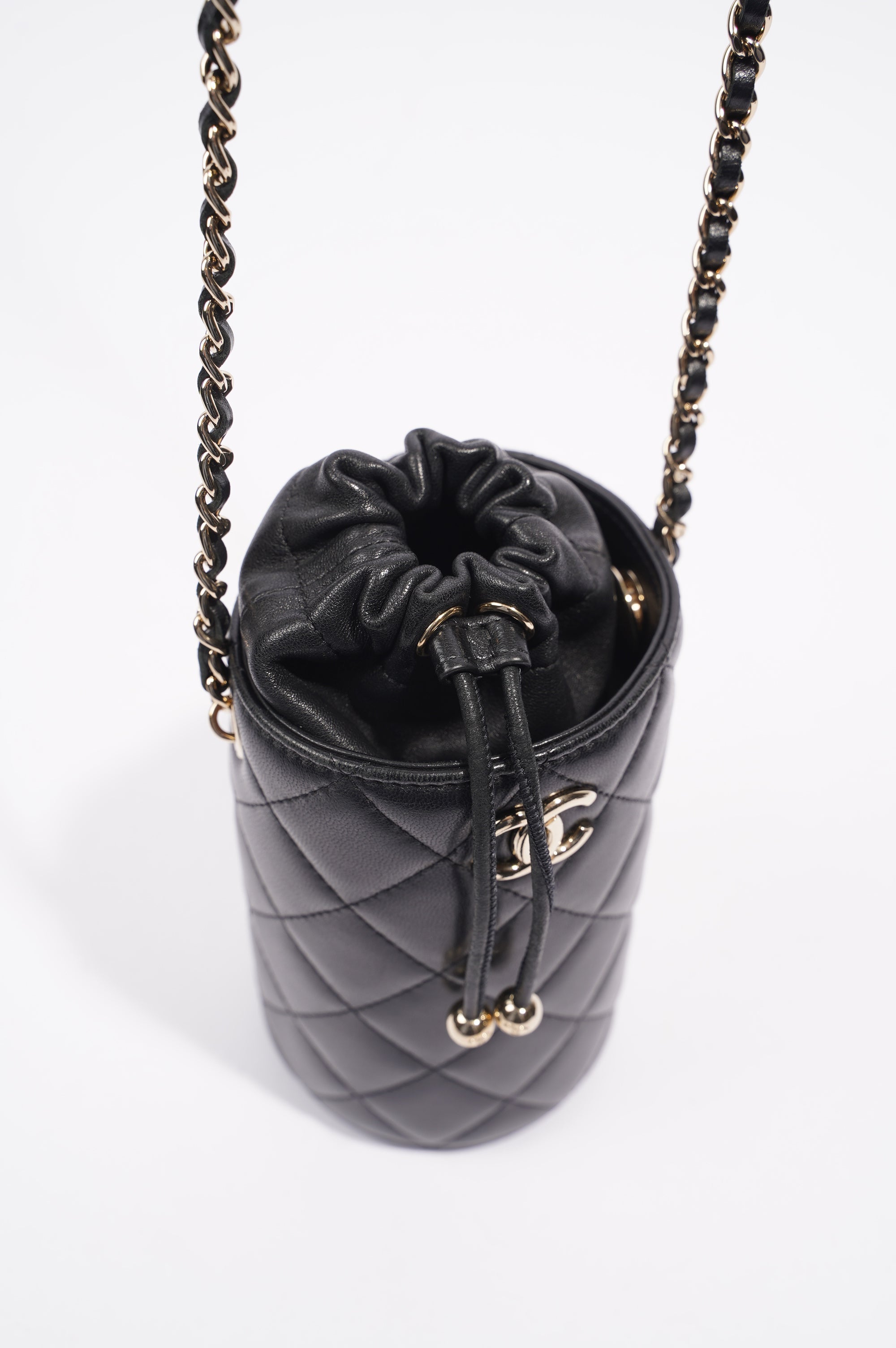 Chanel Womens Bucket Quilted Lambskin Mini Black
