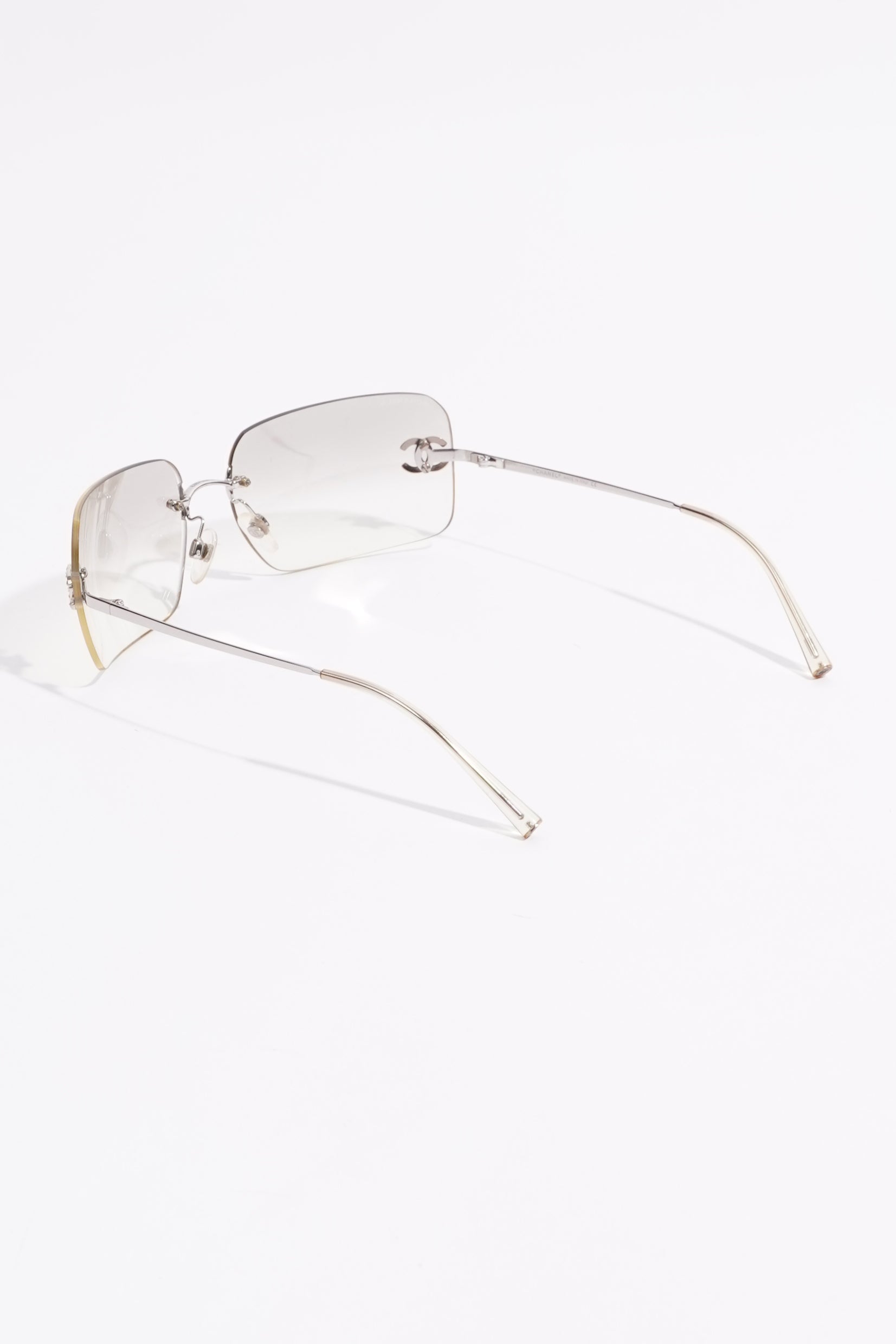 Chanel Womens Glossy Sunglasses Silver Finish Acetate 120