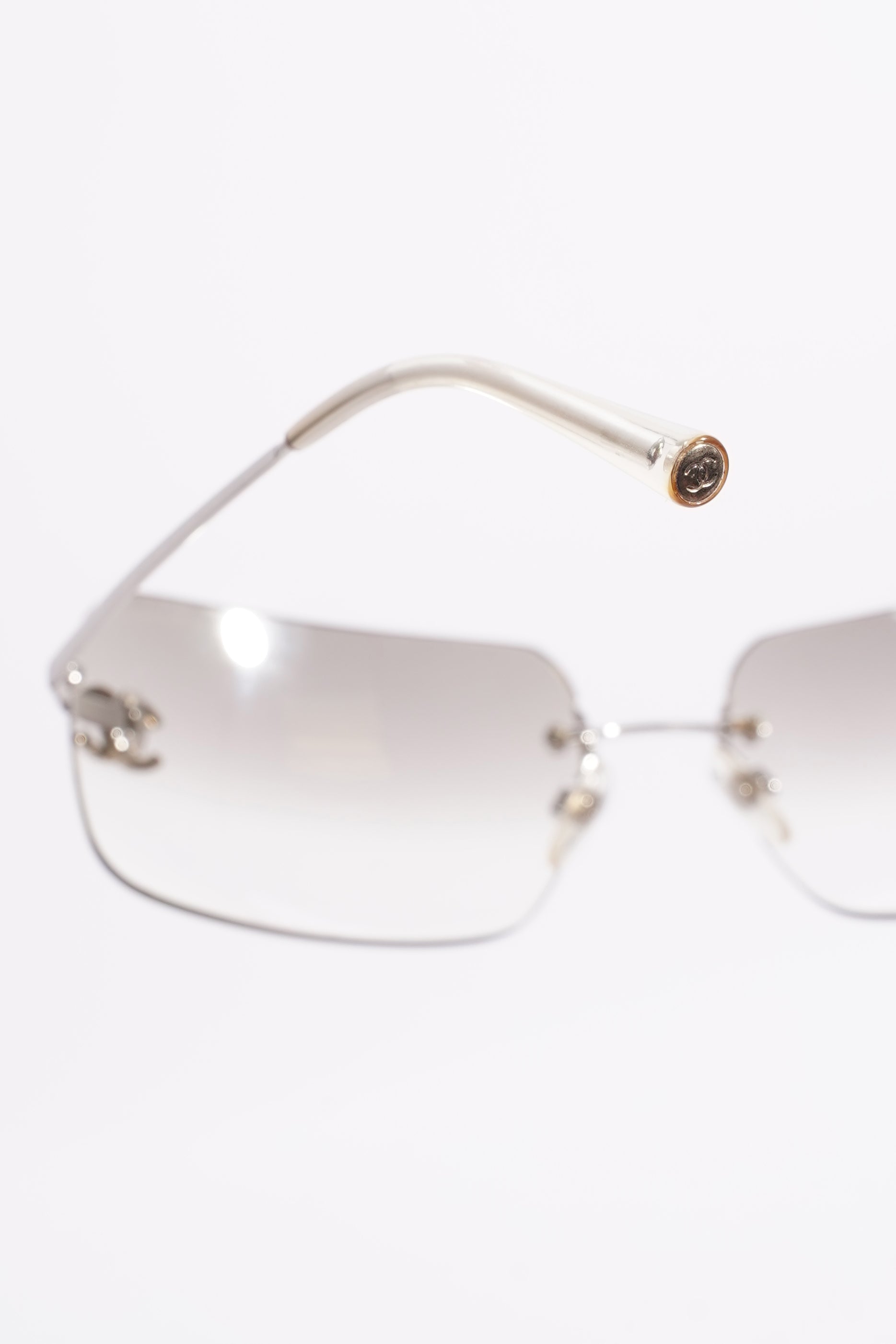 Chanel Womens Glossy Sunglasses Silver Finish Acetate 120