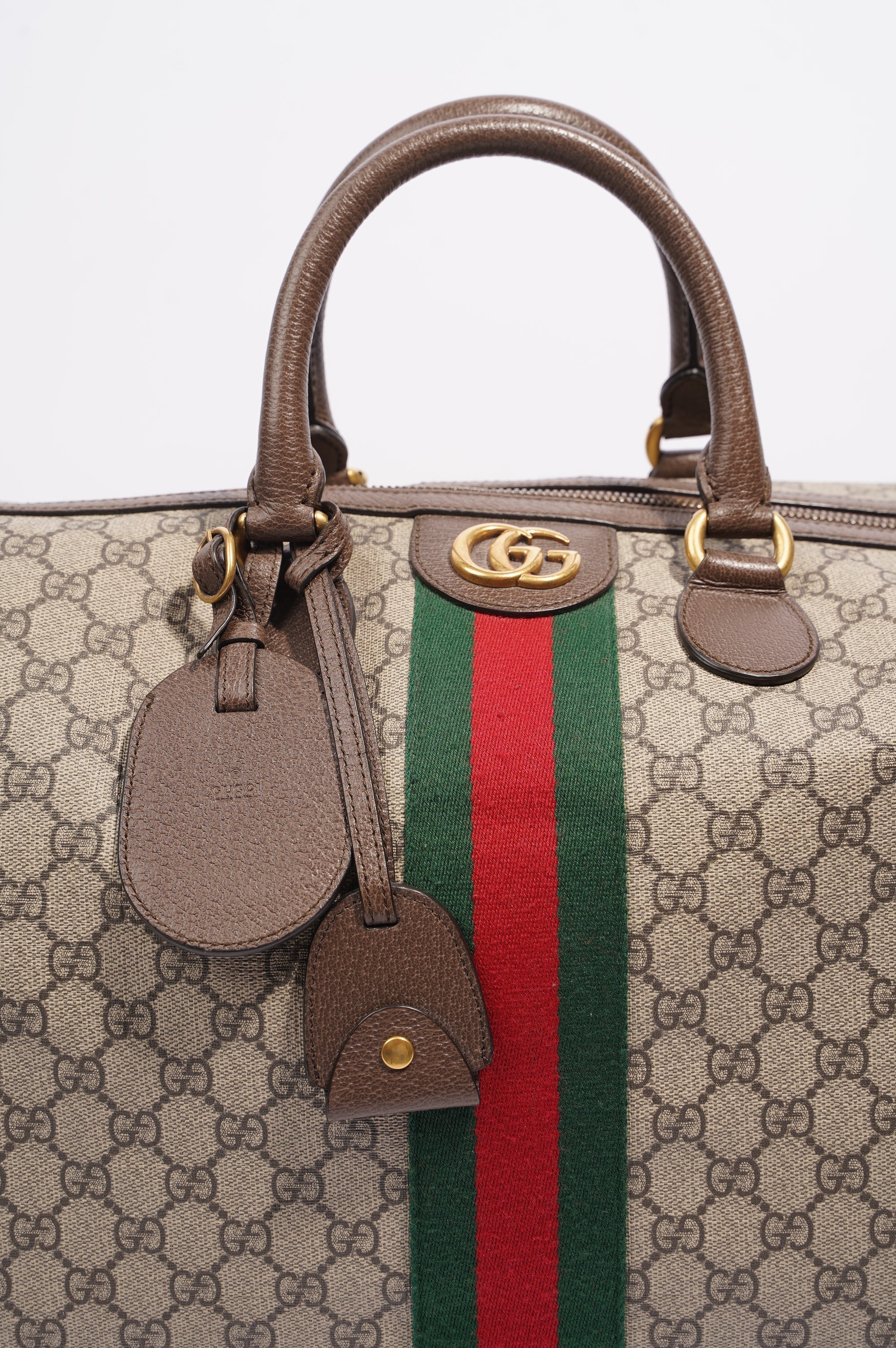 Gucci Womens Ophidia Carry On Duffle Bag Brown Canvas Medium