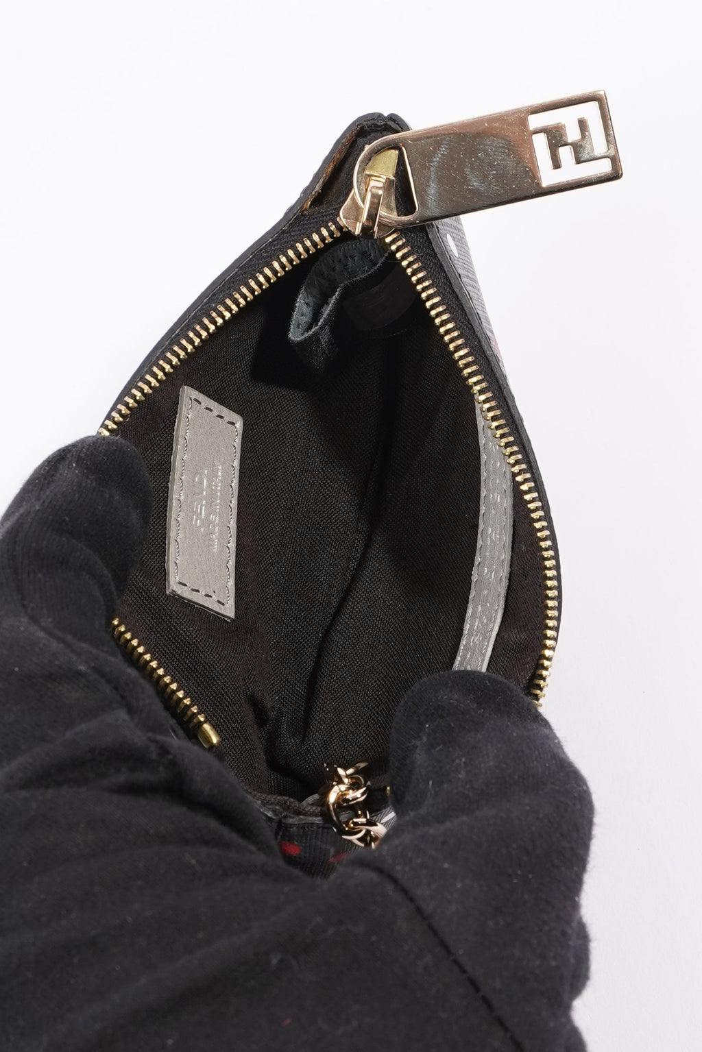 Fendi Womens Polka Dot Purse Black Leather