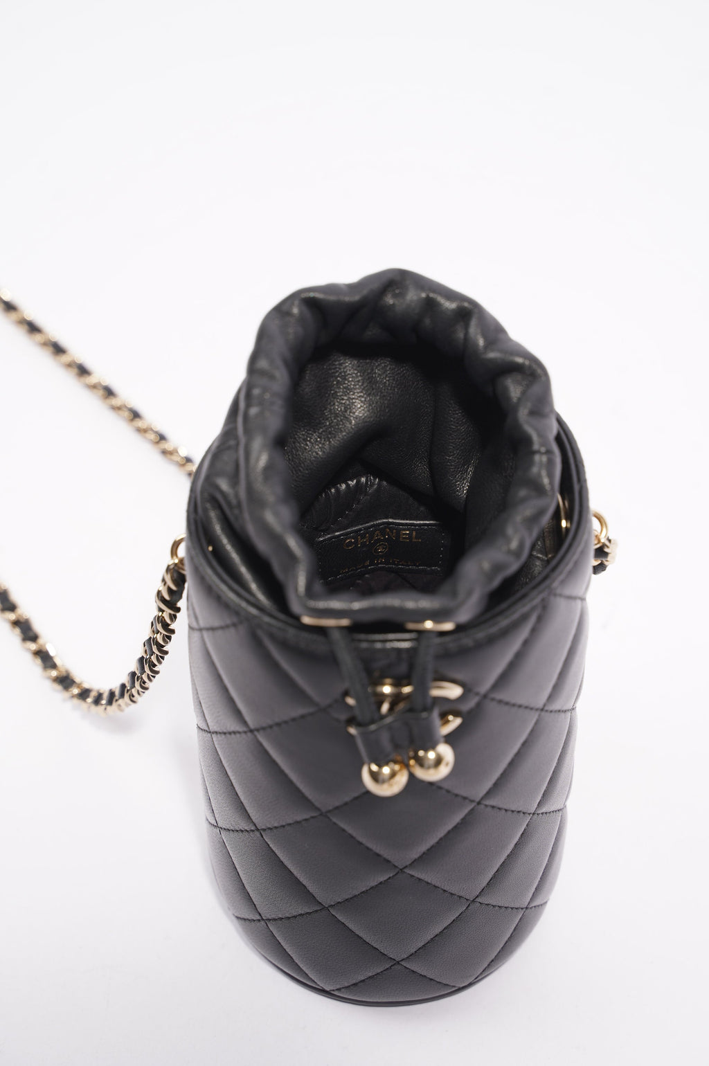 Chanel Womens Bucket Quilted Lambskin Mini Black
