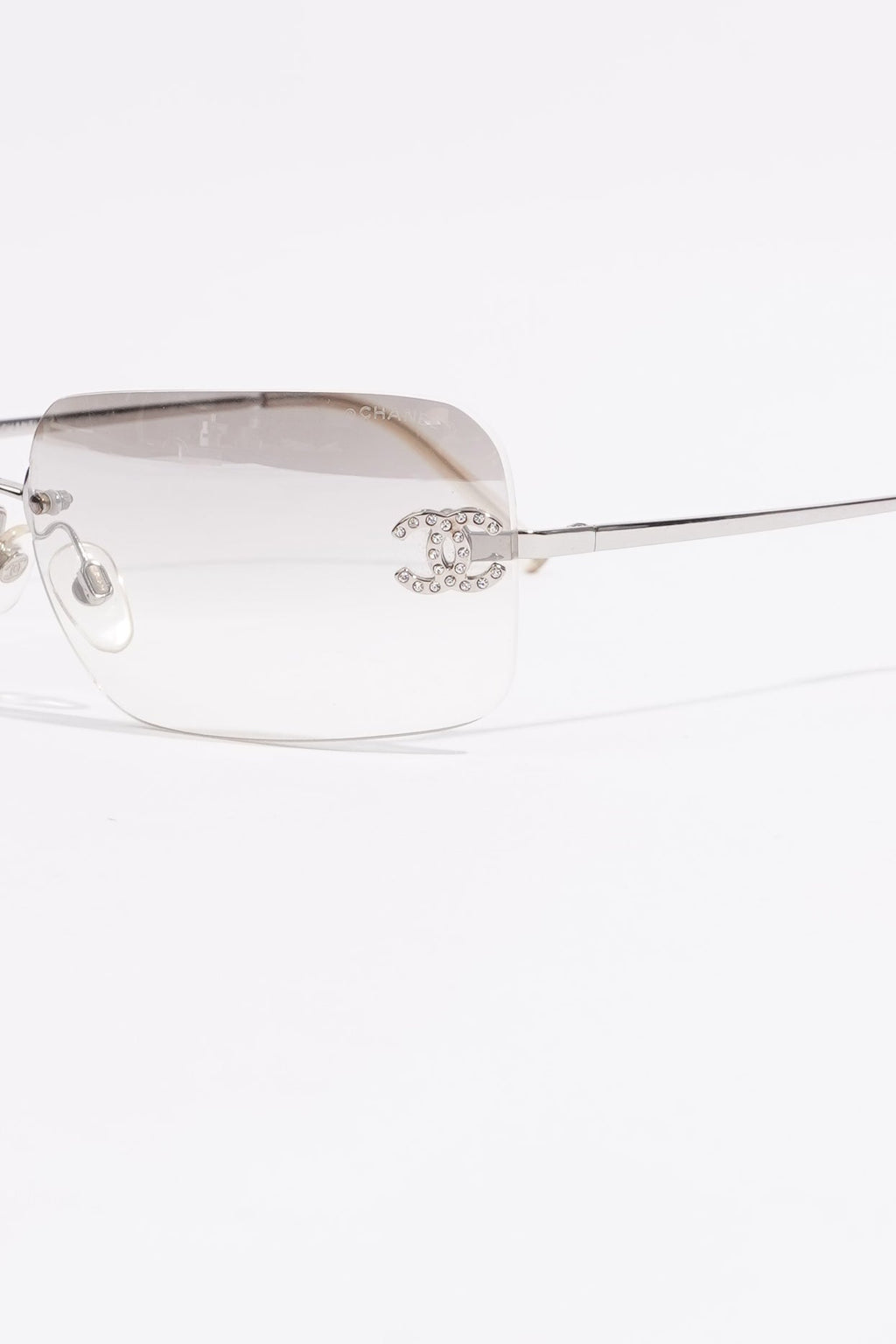 Chanel Womens Glossy Sunglasses Silver Finish Acetate 120