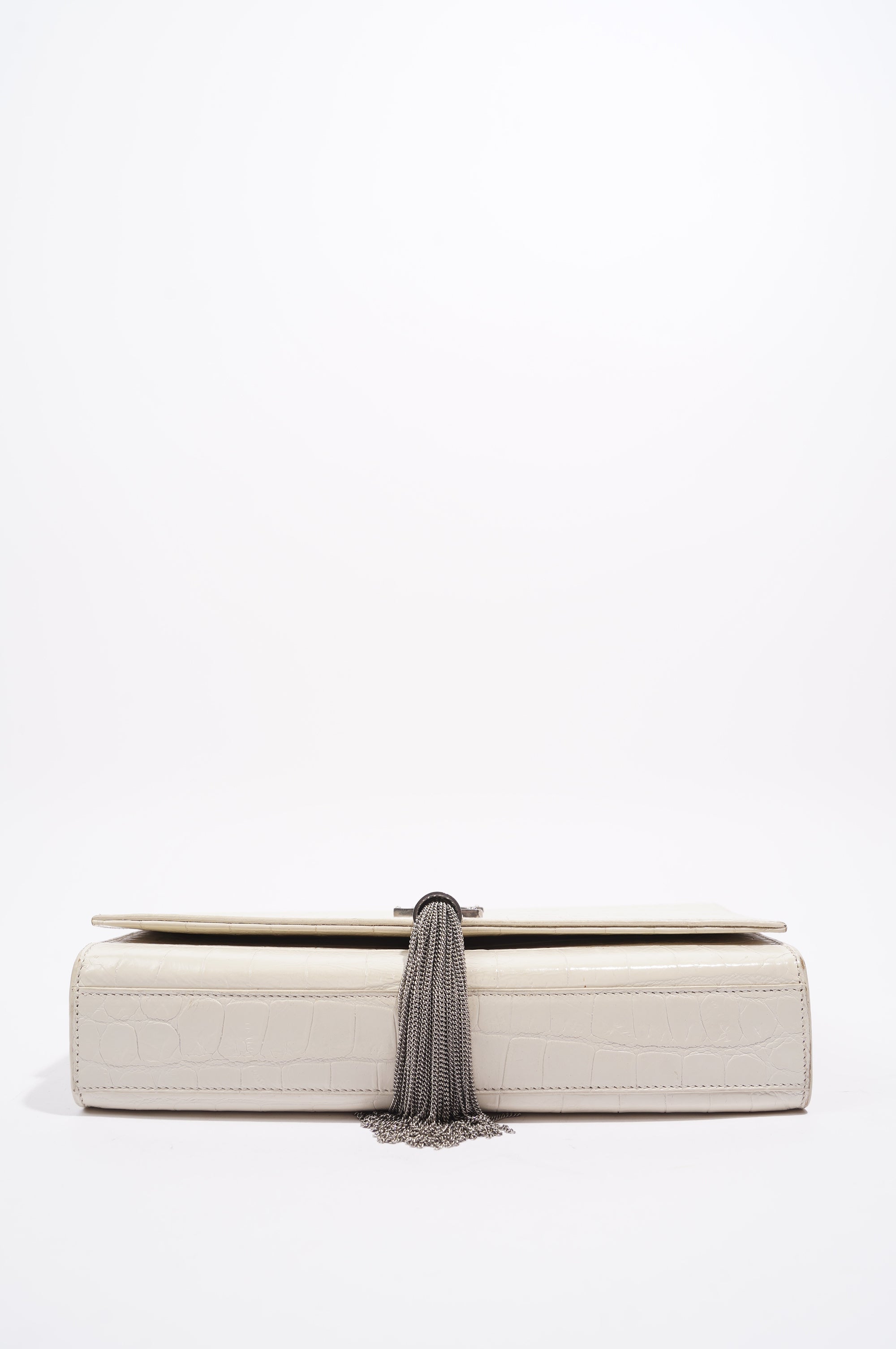 Saint Laurent Womens Kate Tassel Bag White Croc Medium