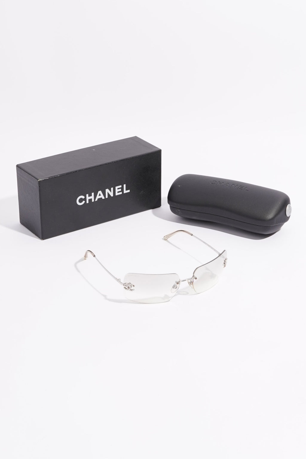 Chanel Womens Glossy Sunglasses Silver Finish Acetate 120
