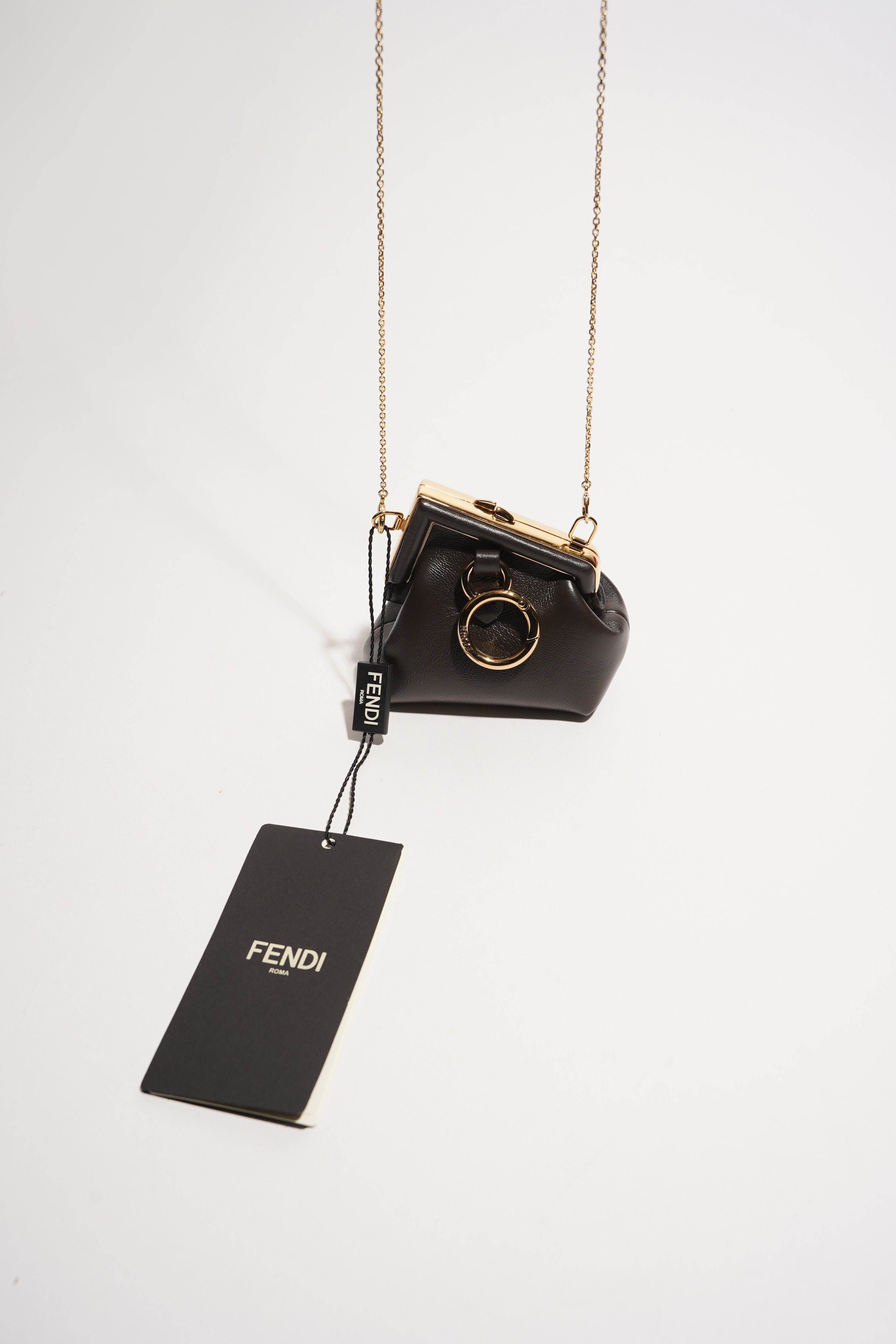 Fendi Womens Nano Fendi First Charm Dark Brown Gold
