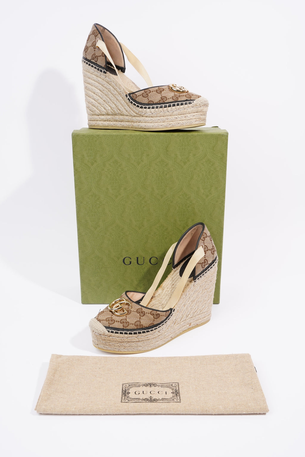 Gucci GG Matelasse Espadrille Beige / Brown Canvas EU 38 UK 5