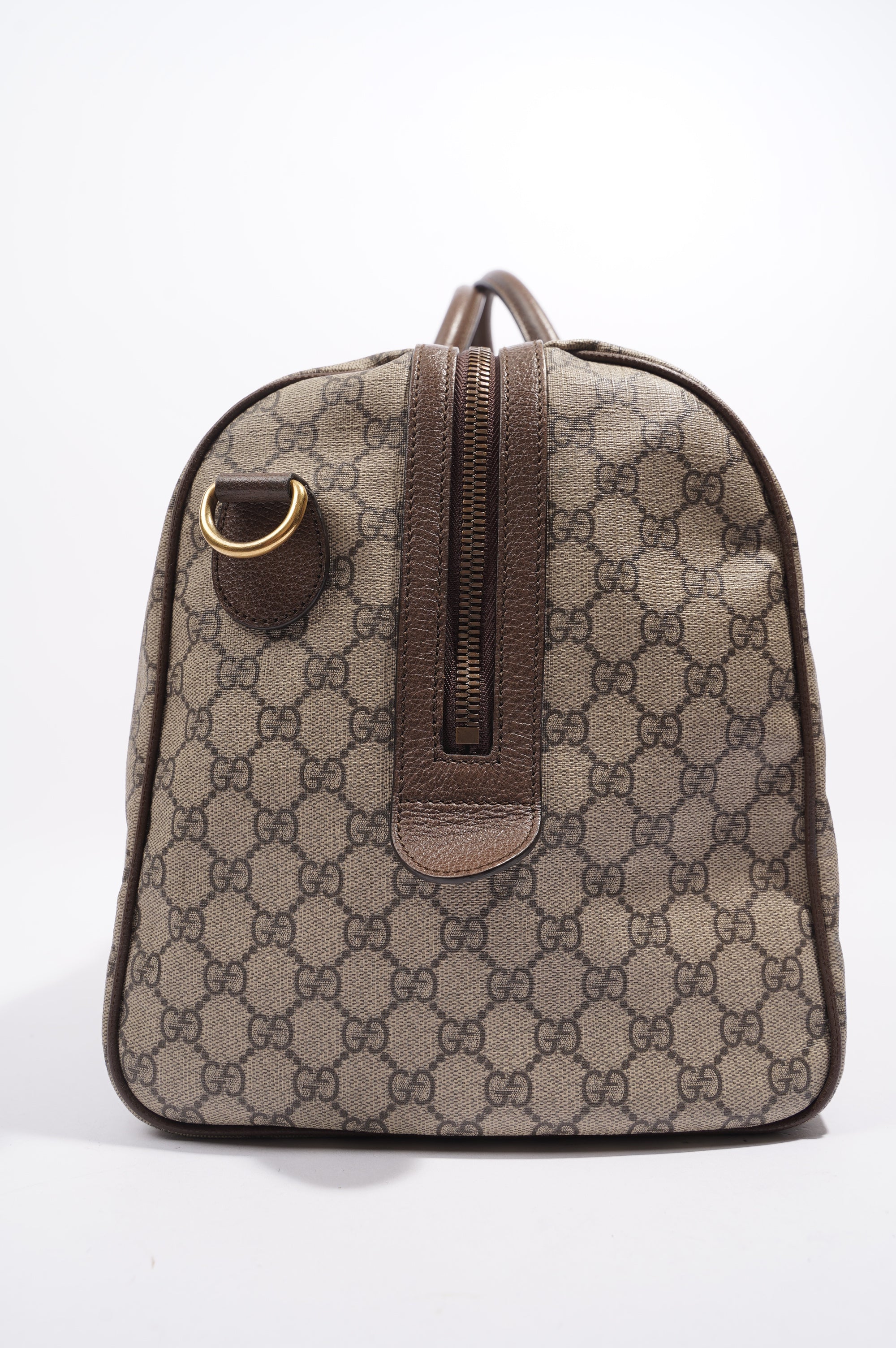 Gucci Womens Ophidia Carry On Duffle Bag Brown Canvas Medium