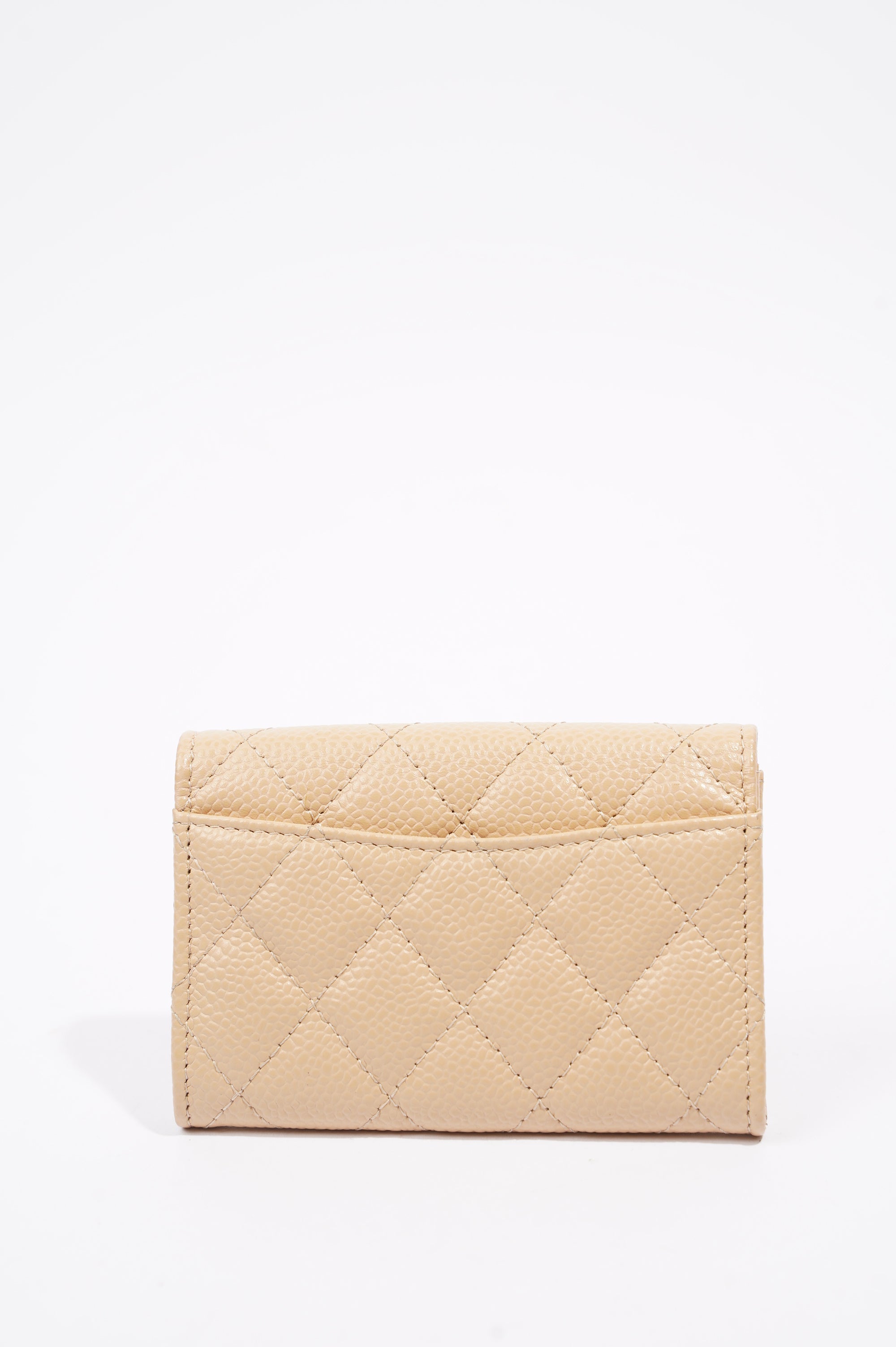 Chanel Womens Card Holder Beige Caviar