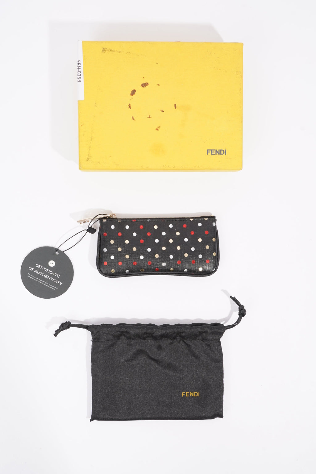 Fendi Womens Polka Dot Purse Black Leather