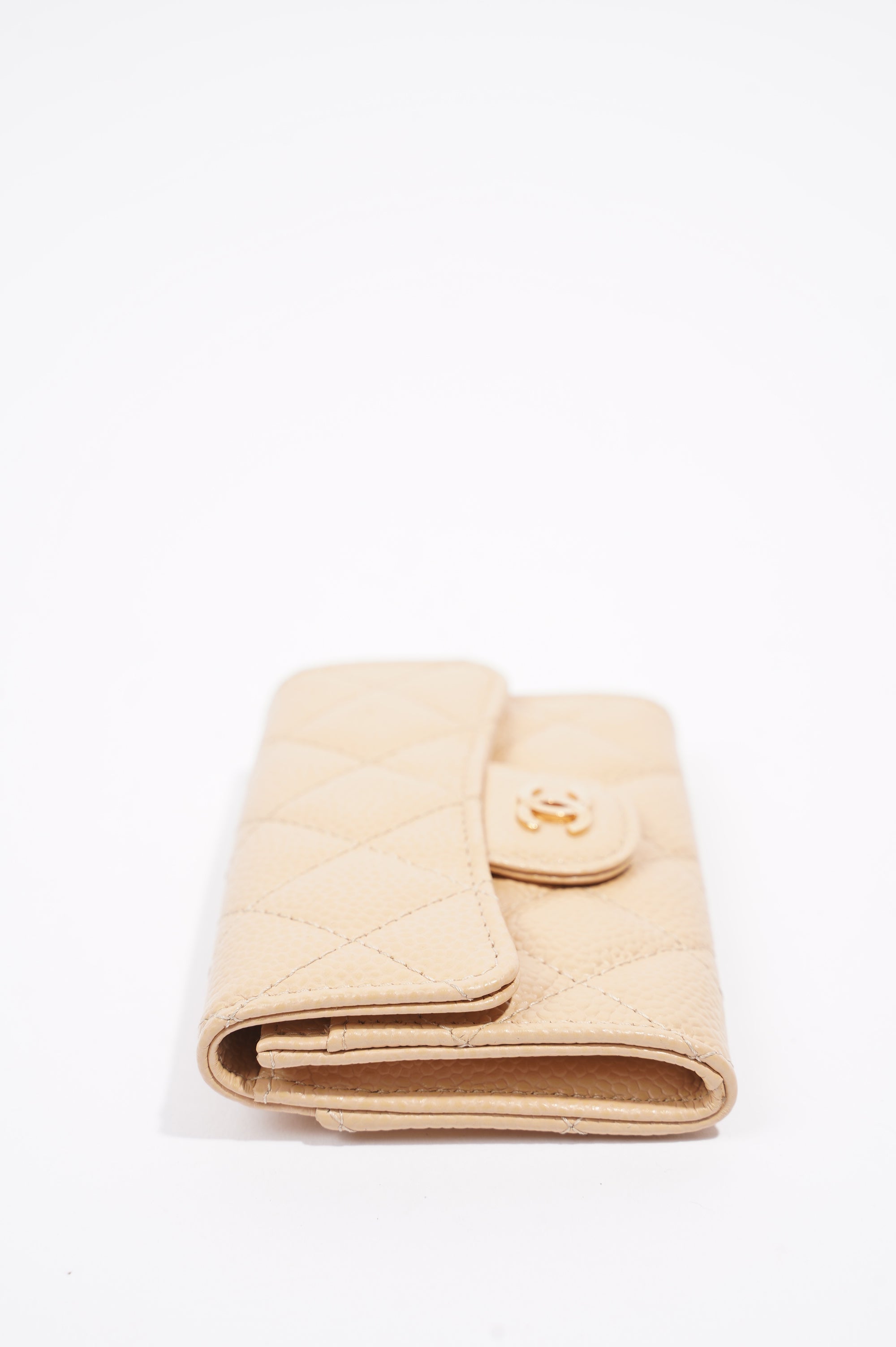 Chanel Womens Card Holder Beige Caviar