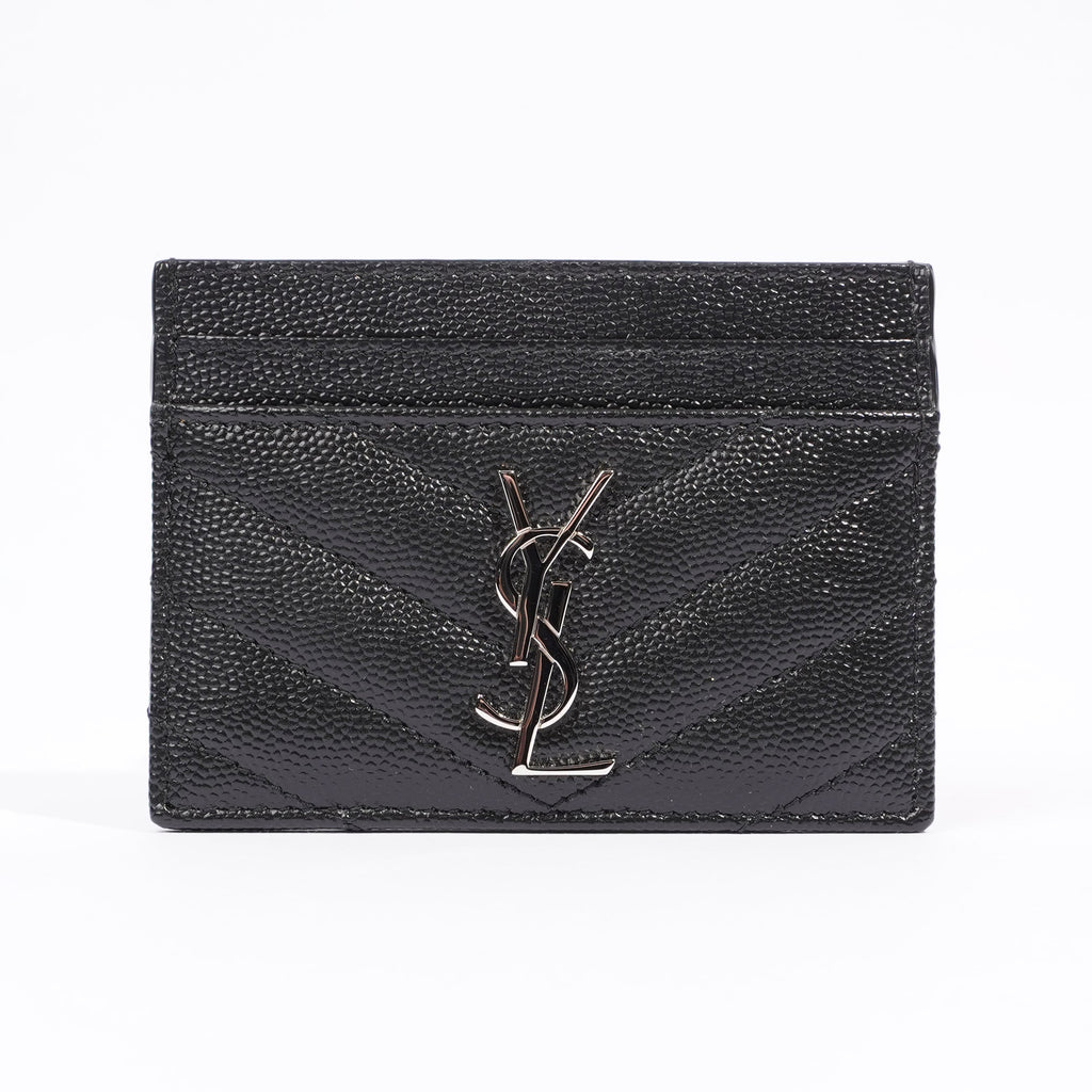 Saint Laurent Womens Cassandre Matelasse Card Case Black Leather