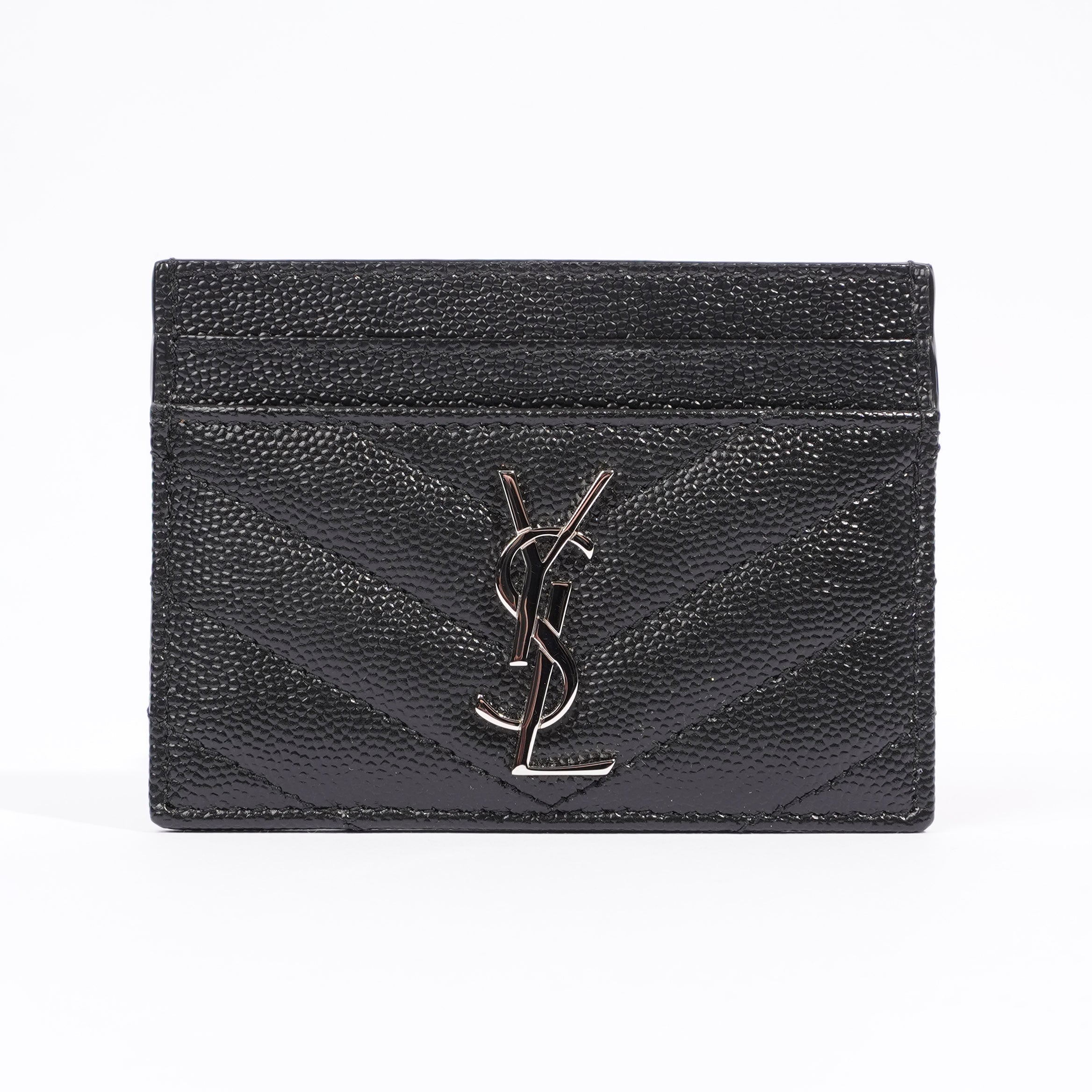 Saint Laurent Womens Cassandre Matelasse Card Case Black Leather