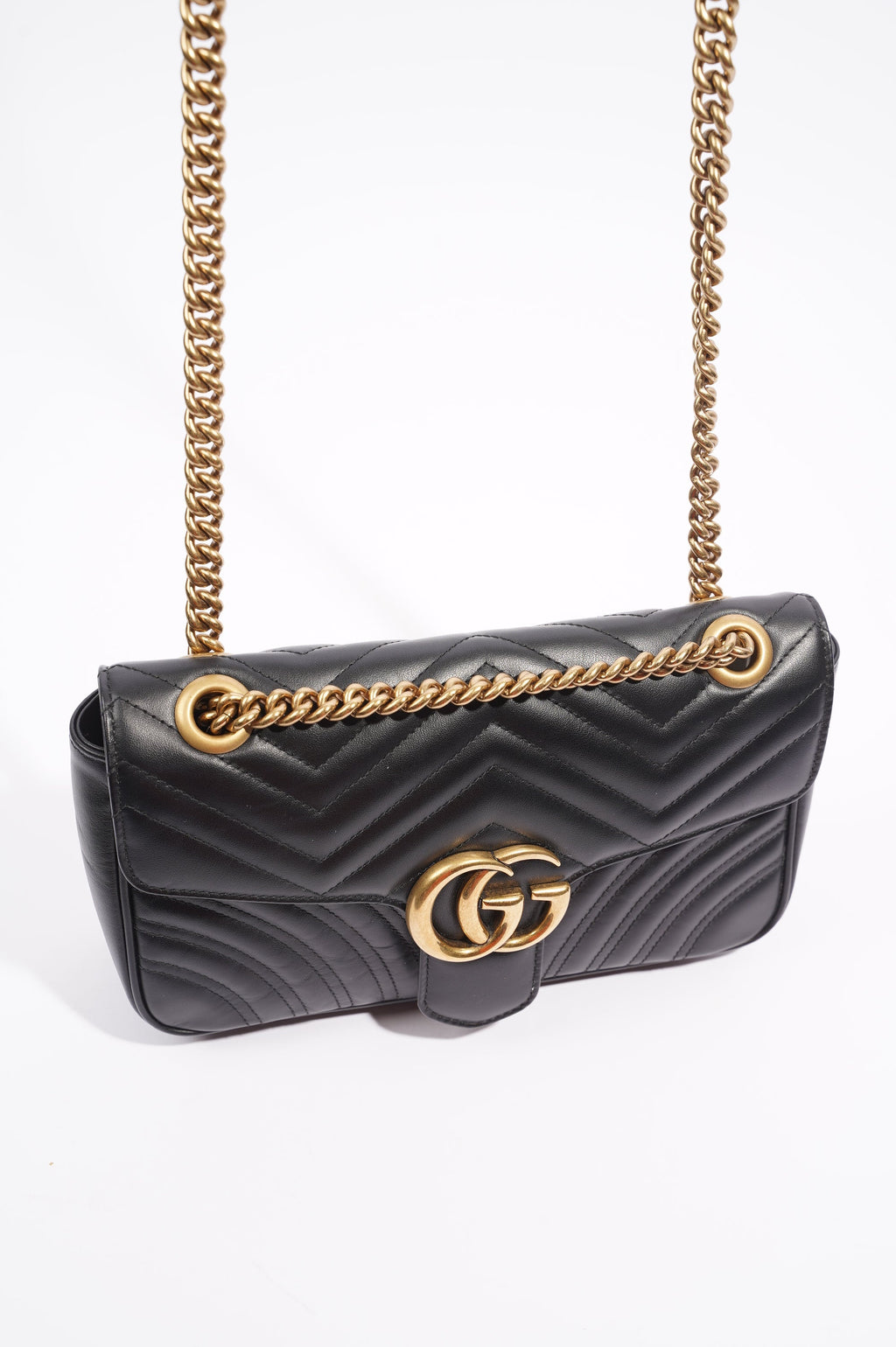 Gucci Womens Marmont Flap Black / Gold Small