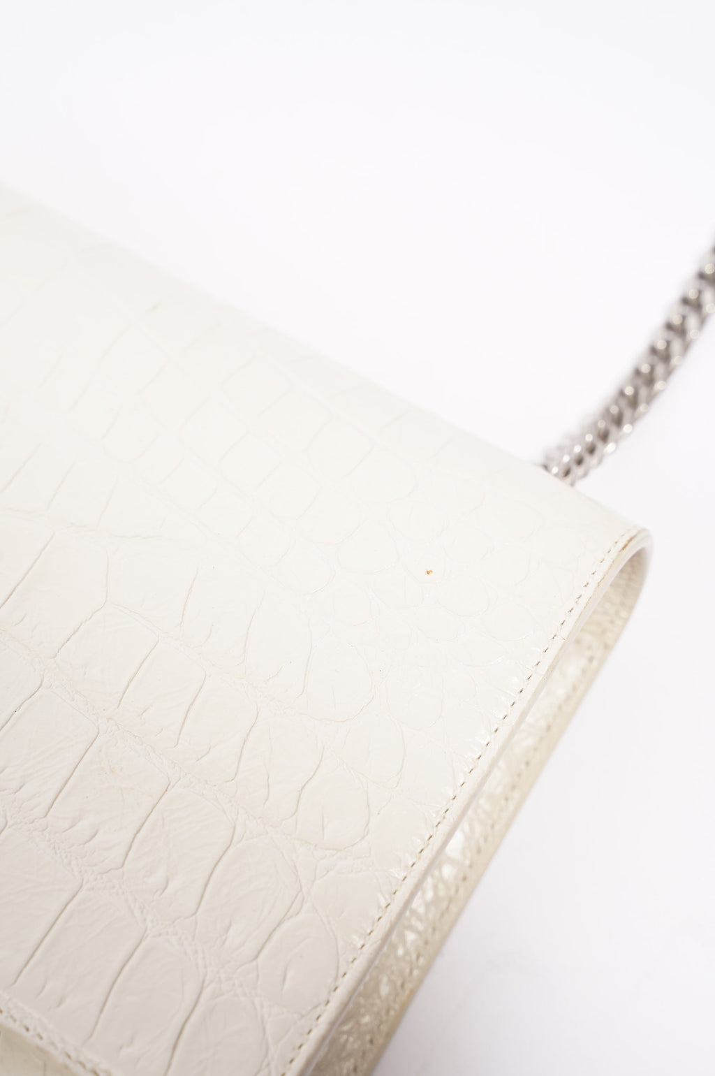 Saint Laurent Womens Kate Tassel Bag White Croc Medium