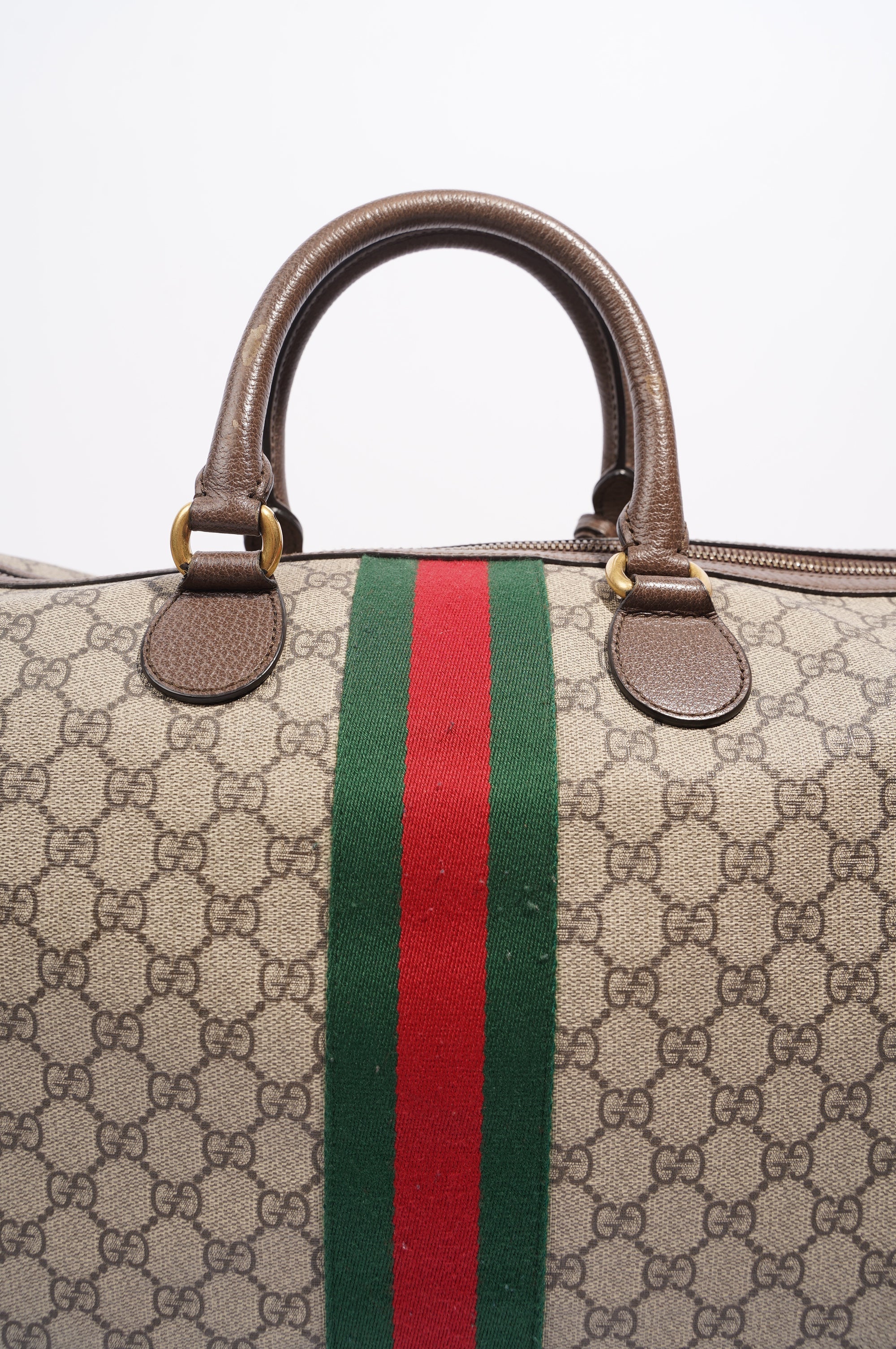 Gucci Womens Ophidia Carry On Duffle Bag Brown Canvas Medium