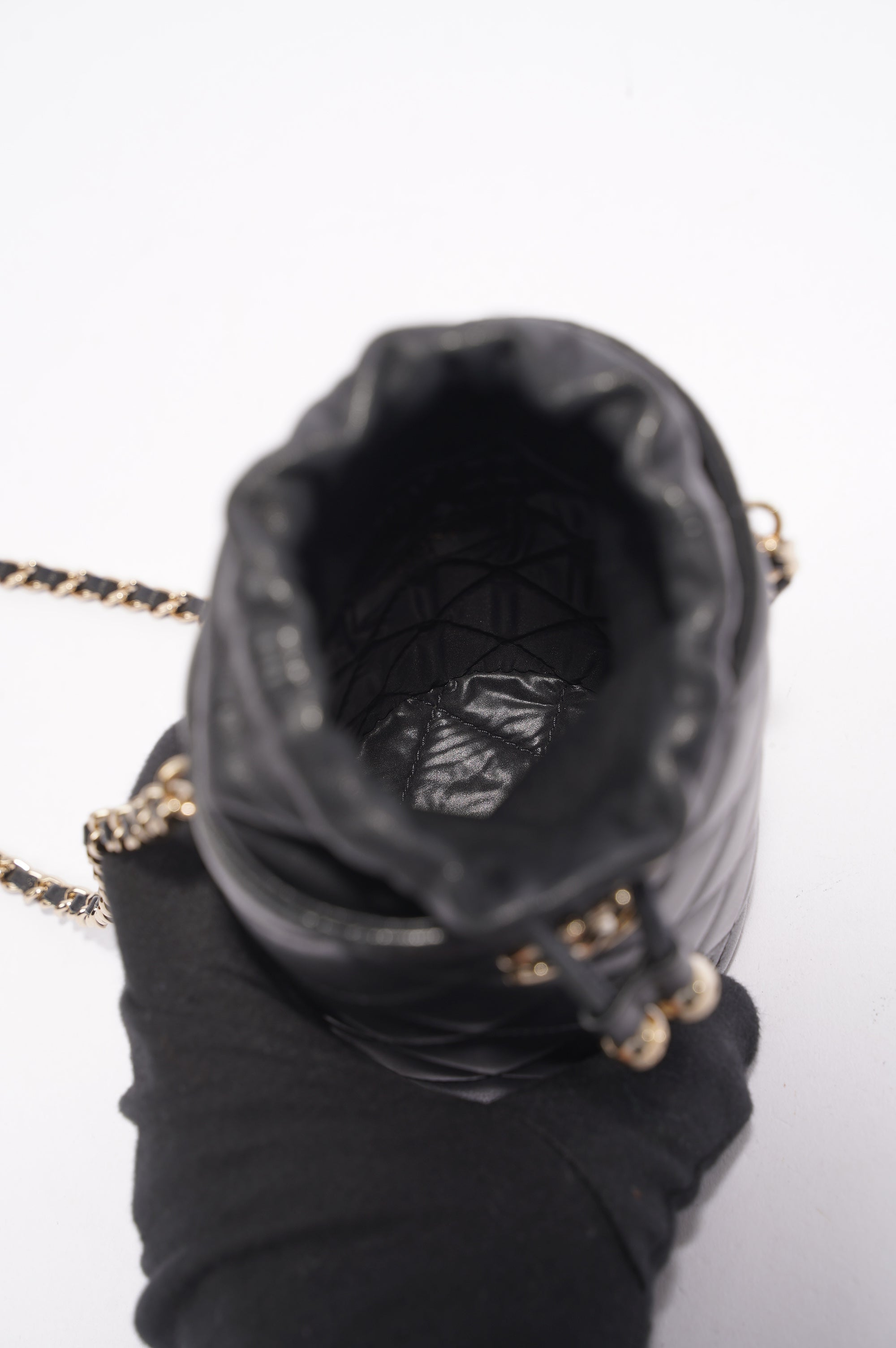 Chanel Womens Bucket Quilted Lambskin Mini Black