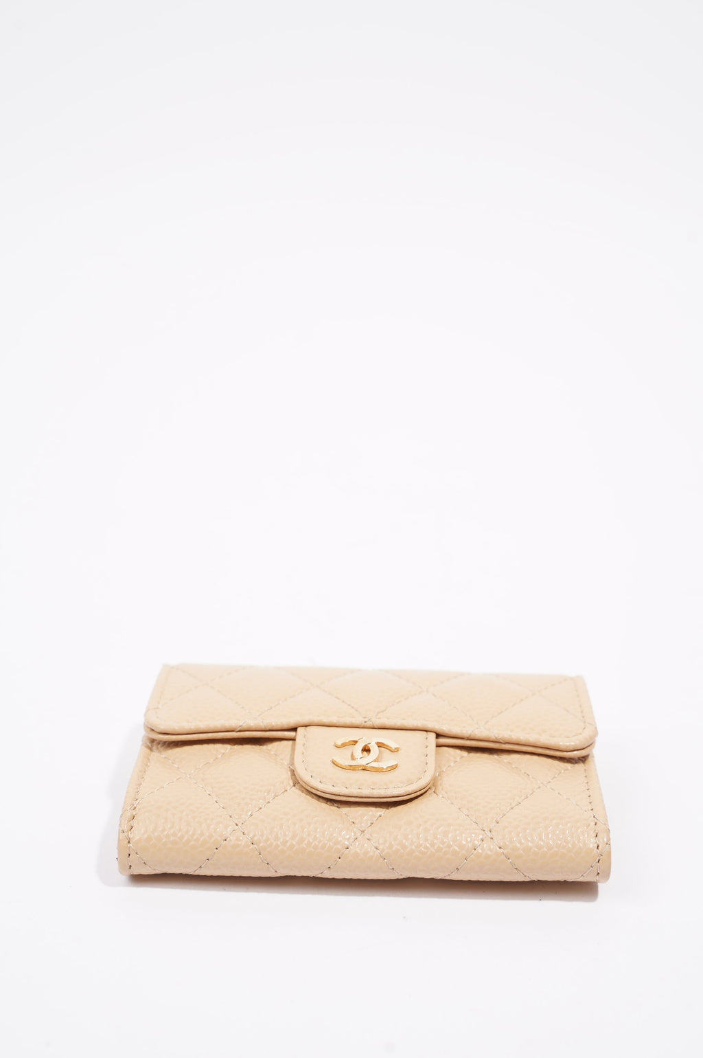 Chanel Womens Card Holder Beige Caviar