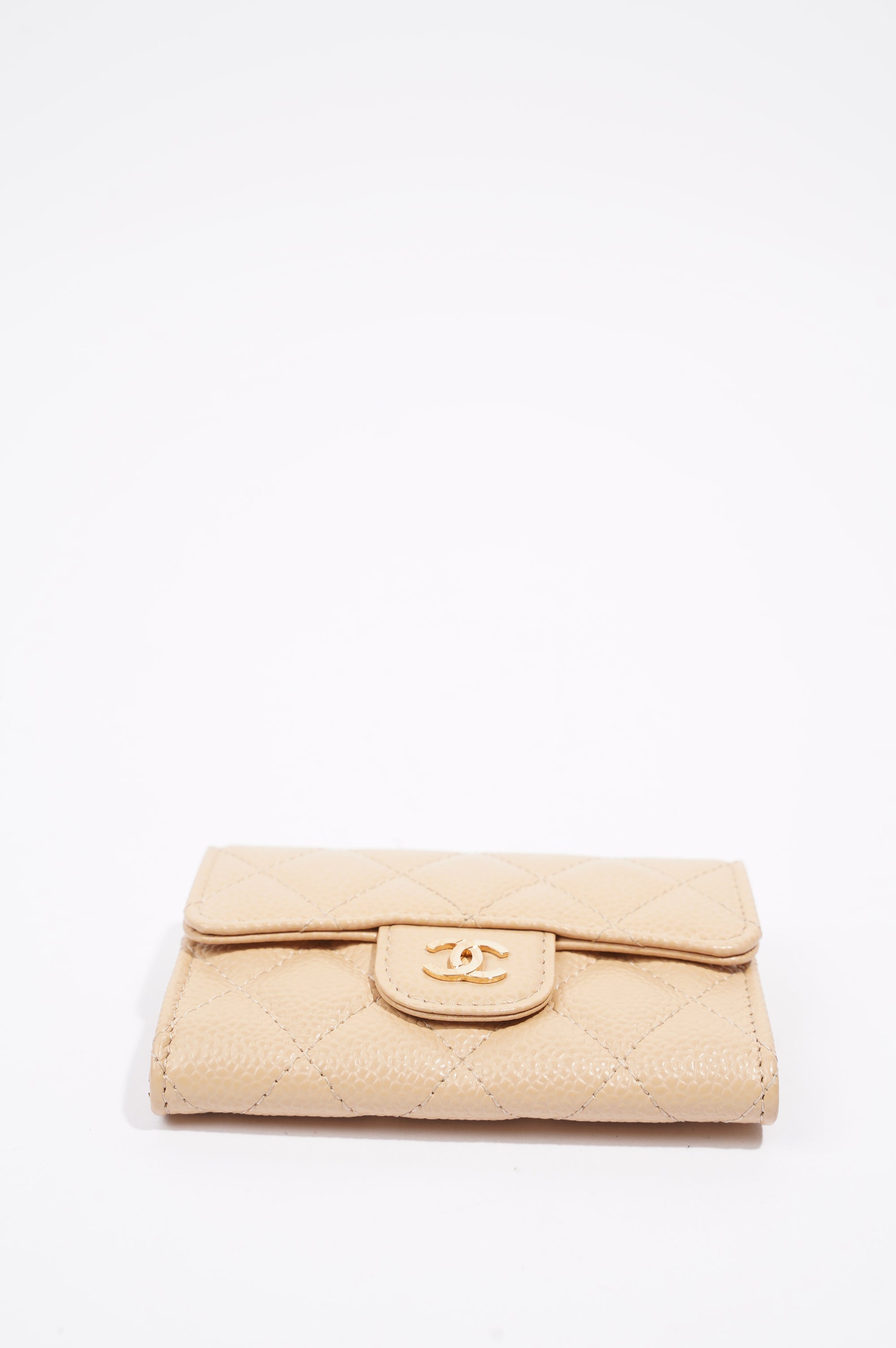 Chanel Womens Card Holder Beige Caviar