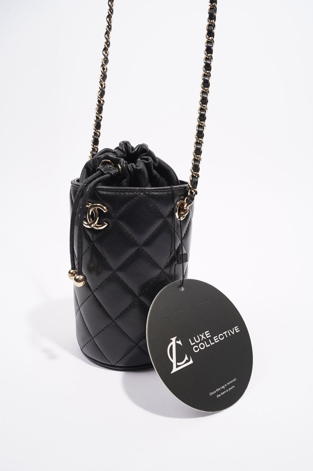 Chanel Womens Bucket Quilted Lambskin Mini Black
