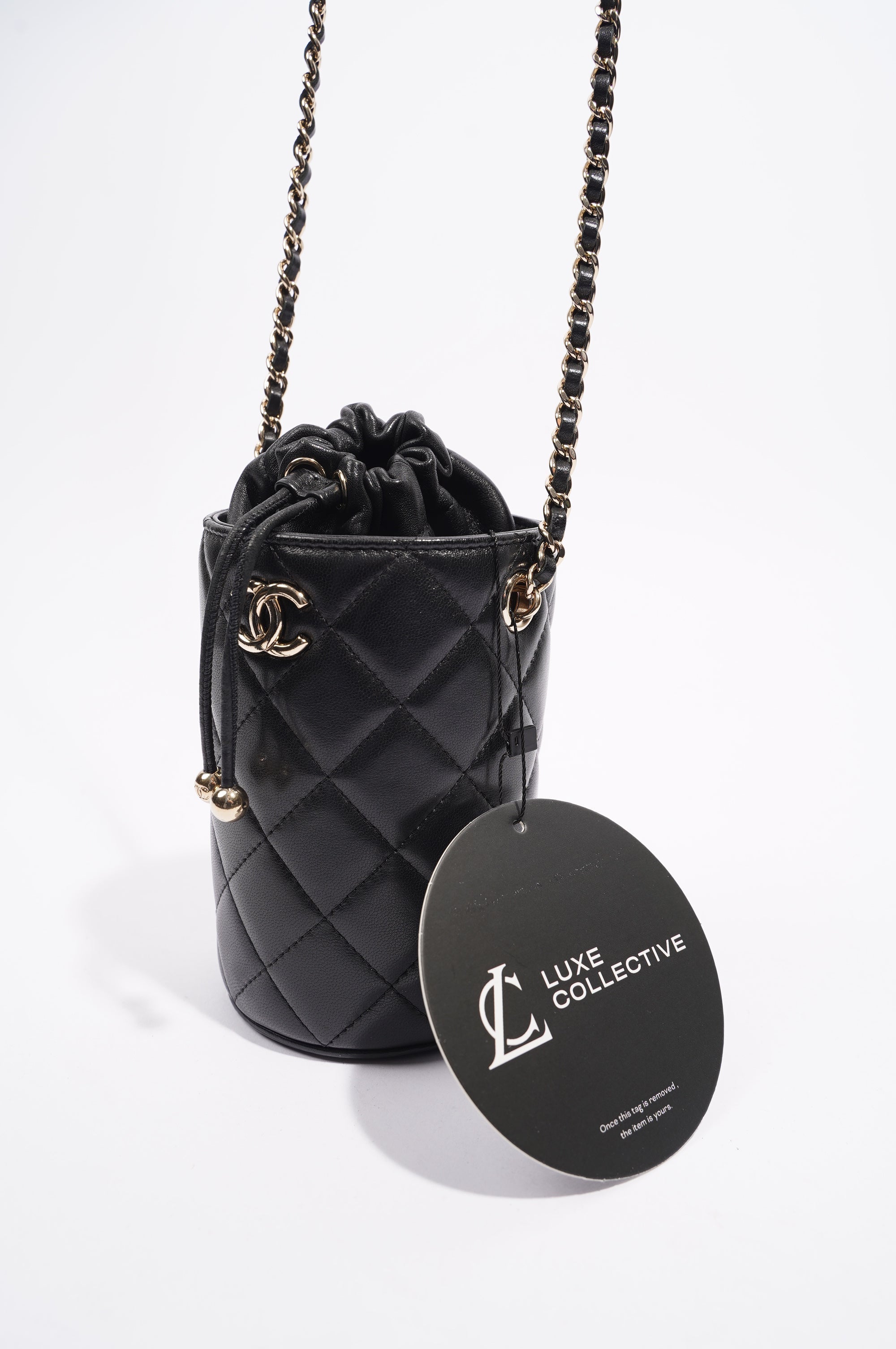 Chanel Womens Bucket Quilted Lambskin Mini Black