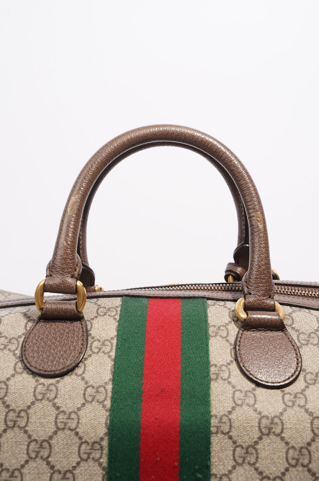 Gucci Womens Ophidia Carry On Duffle Bag Brown Canvas Medium
